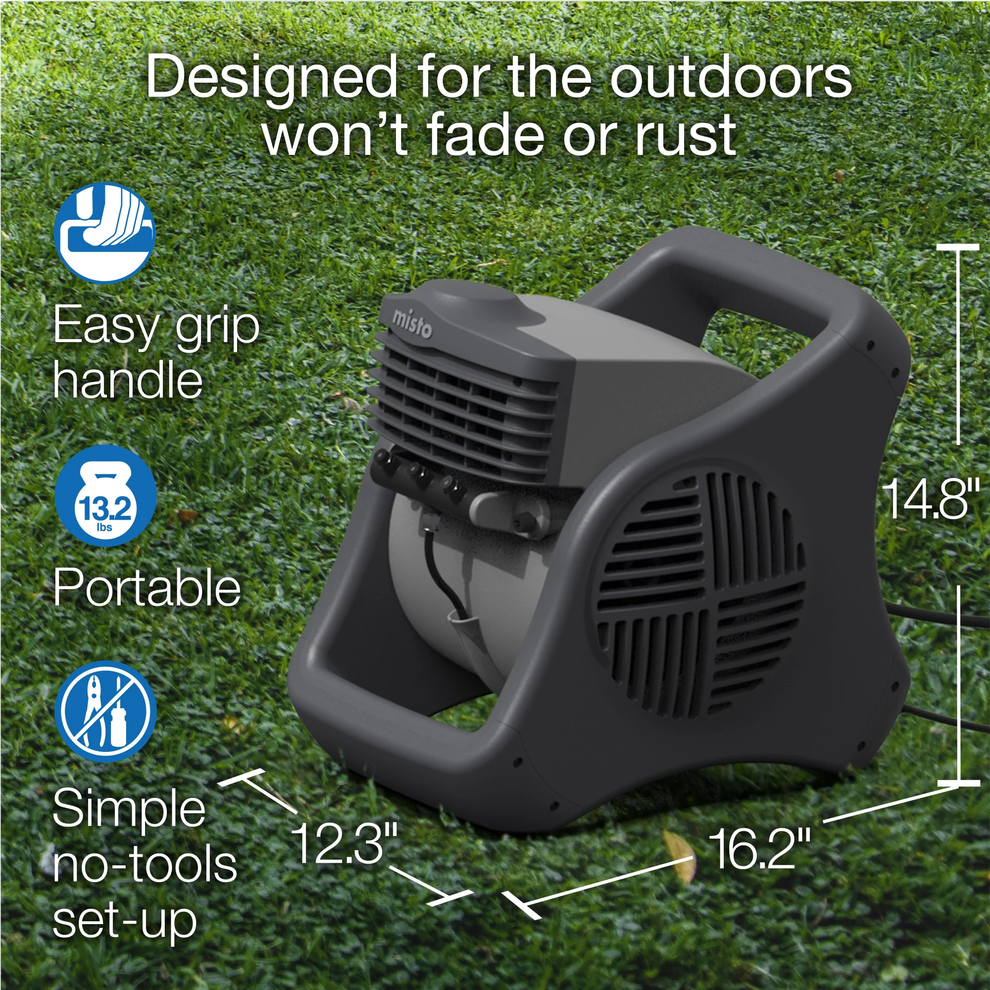 Lasko Misto® Outdoor Misting Fan (3-speed, pivoting, 9' hose, GFCI, black) - Image 6
