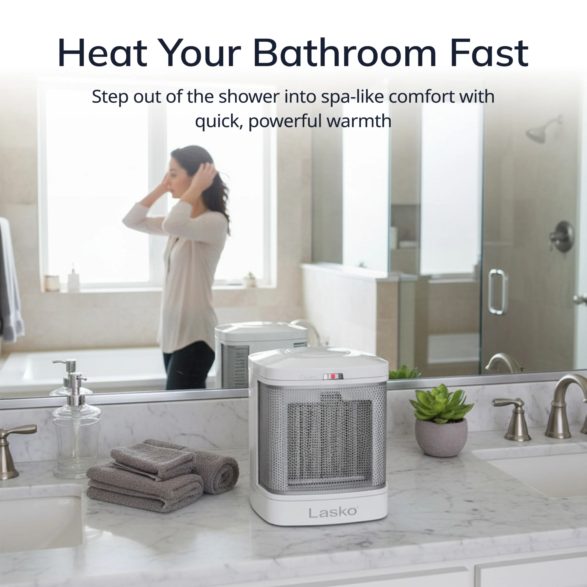 Lasko 1500W Bathroom Space Heater with ALCI Safety Plug and Timer, CD08200, White - Image 4