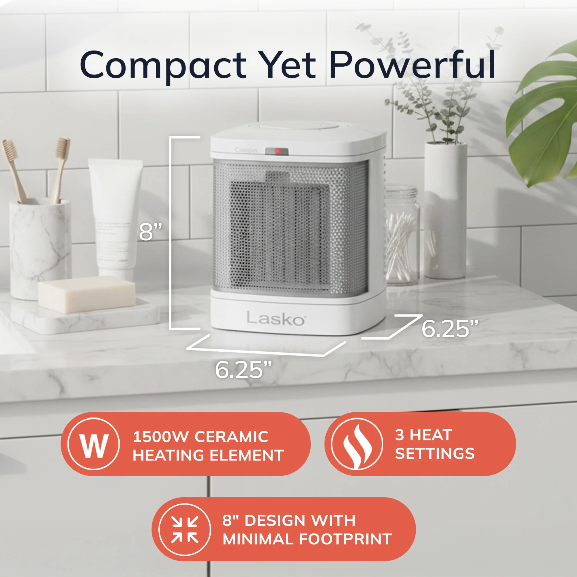 Lasko 1500W Bathroom Space Heater with ALCI Safety Plug and Timer, CD08200, White - Image 6