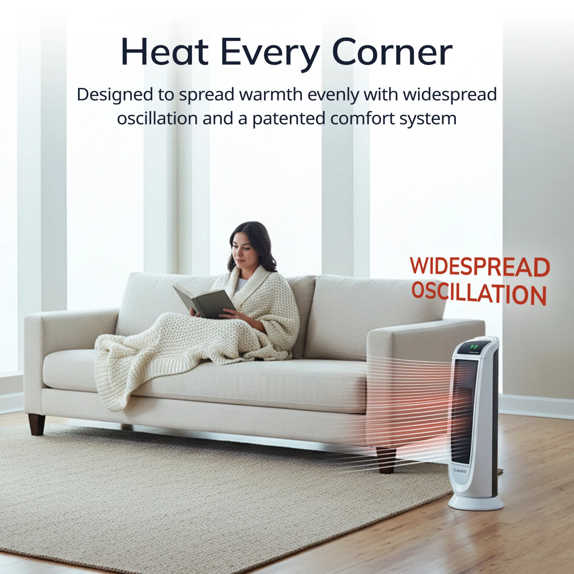 Lasko 22" Digital Ceramic Tower Heater with Remote (white, model 5165) - Image 3