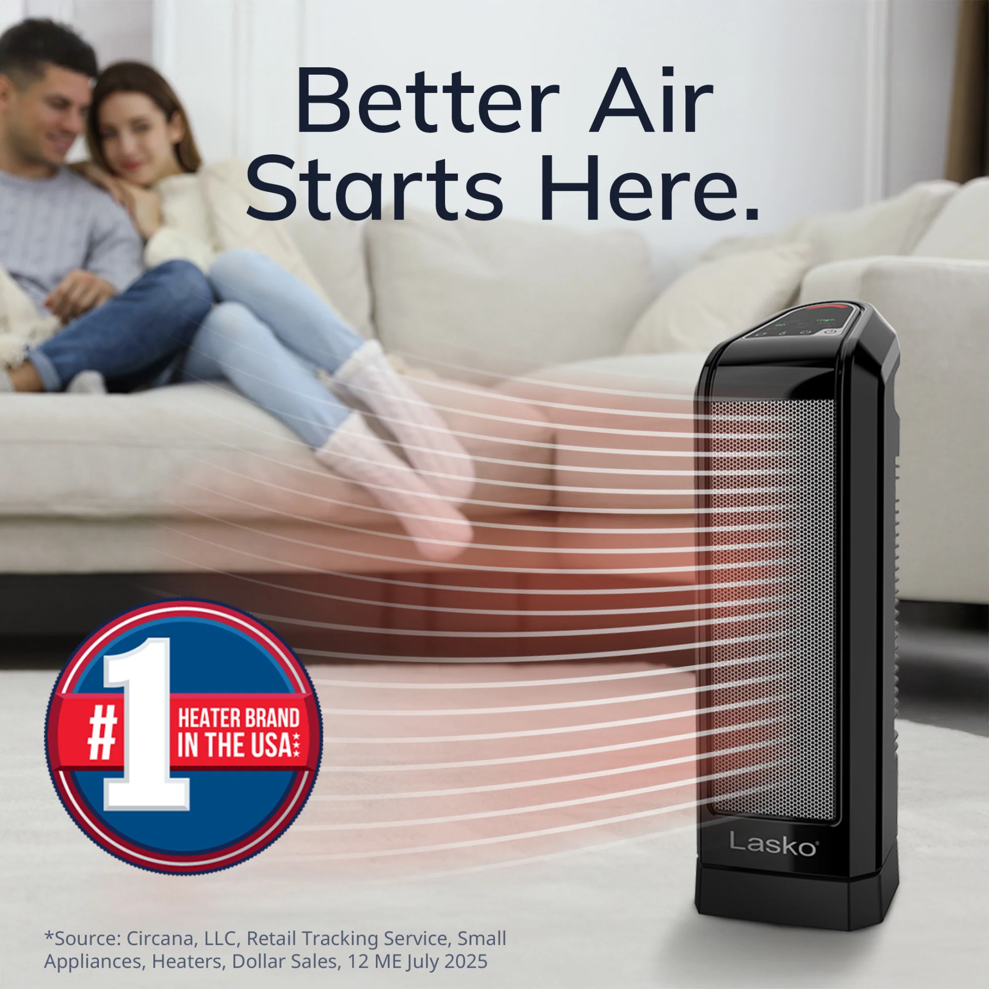 Lasko 1500W Electronic Ceramic Tower Space Heater with Touch Control, CT16558, Black - Image 2