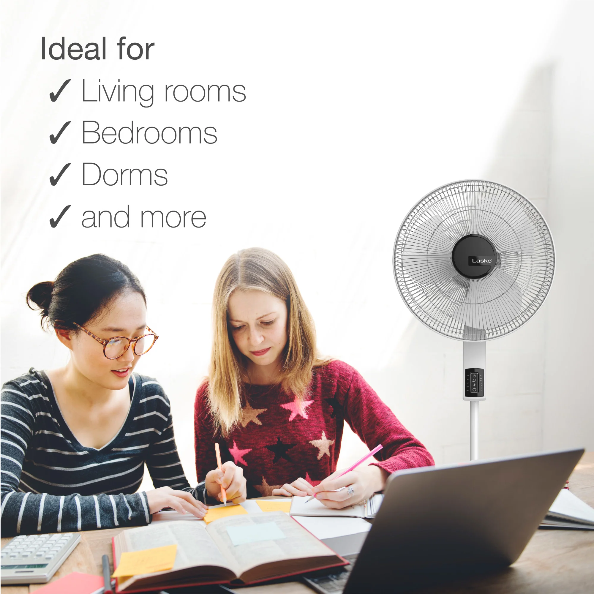 Lasko 16" Pedestal Fan (4-speed, remote, timer, thermostat, white) - Image 5