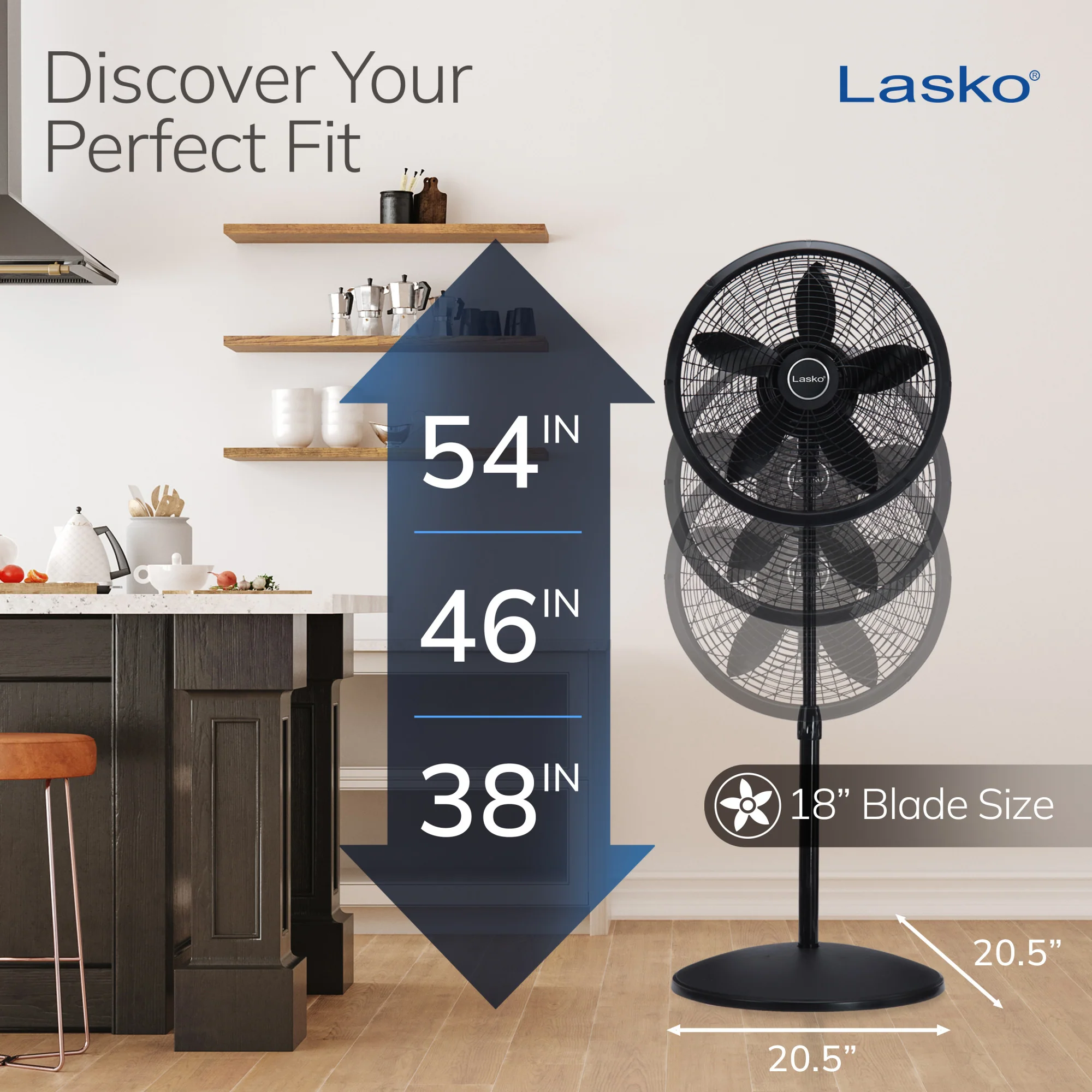 Lasko Performance 18" 3-speed Pedestal Fan (black, model 1827) - Image 4