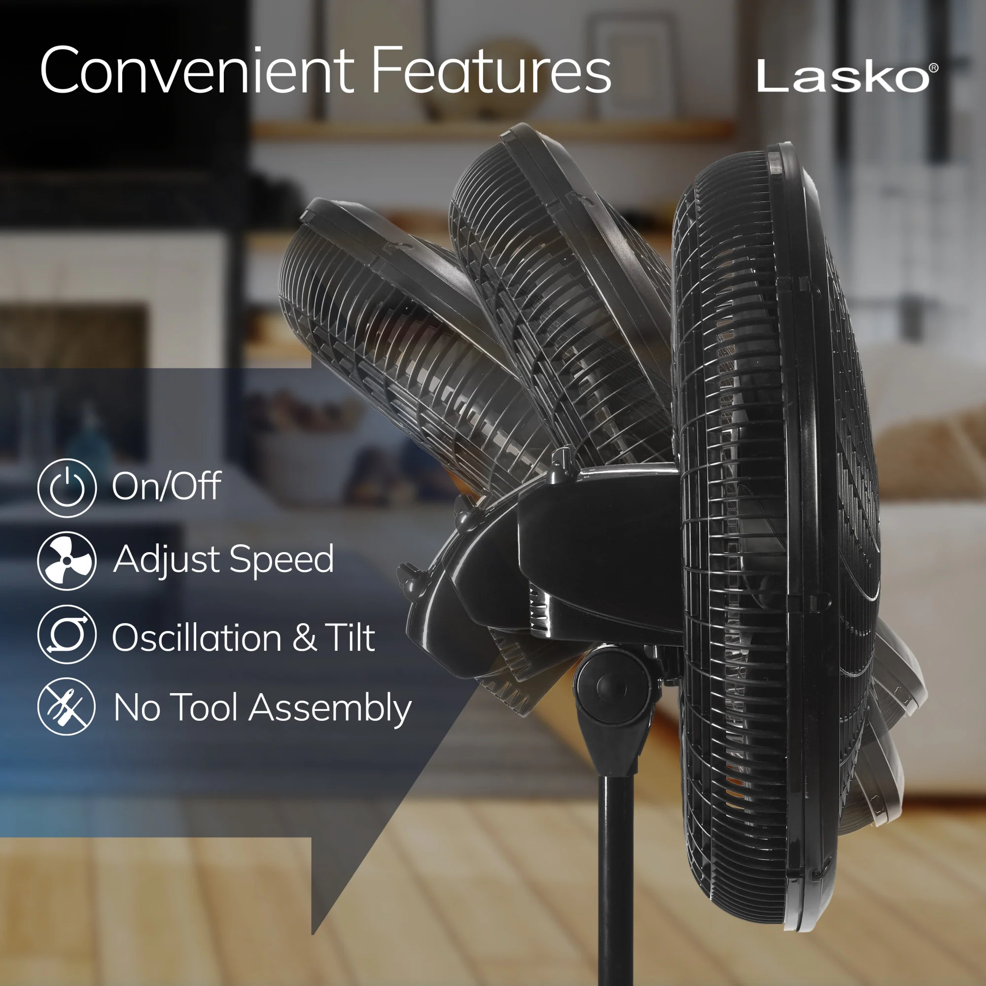 Lasko Performance 18" 3-speed Pedestal Fan (black, model 1827) - Image 5