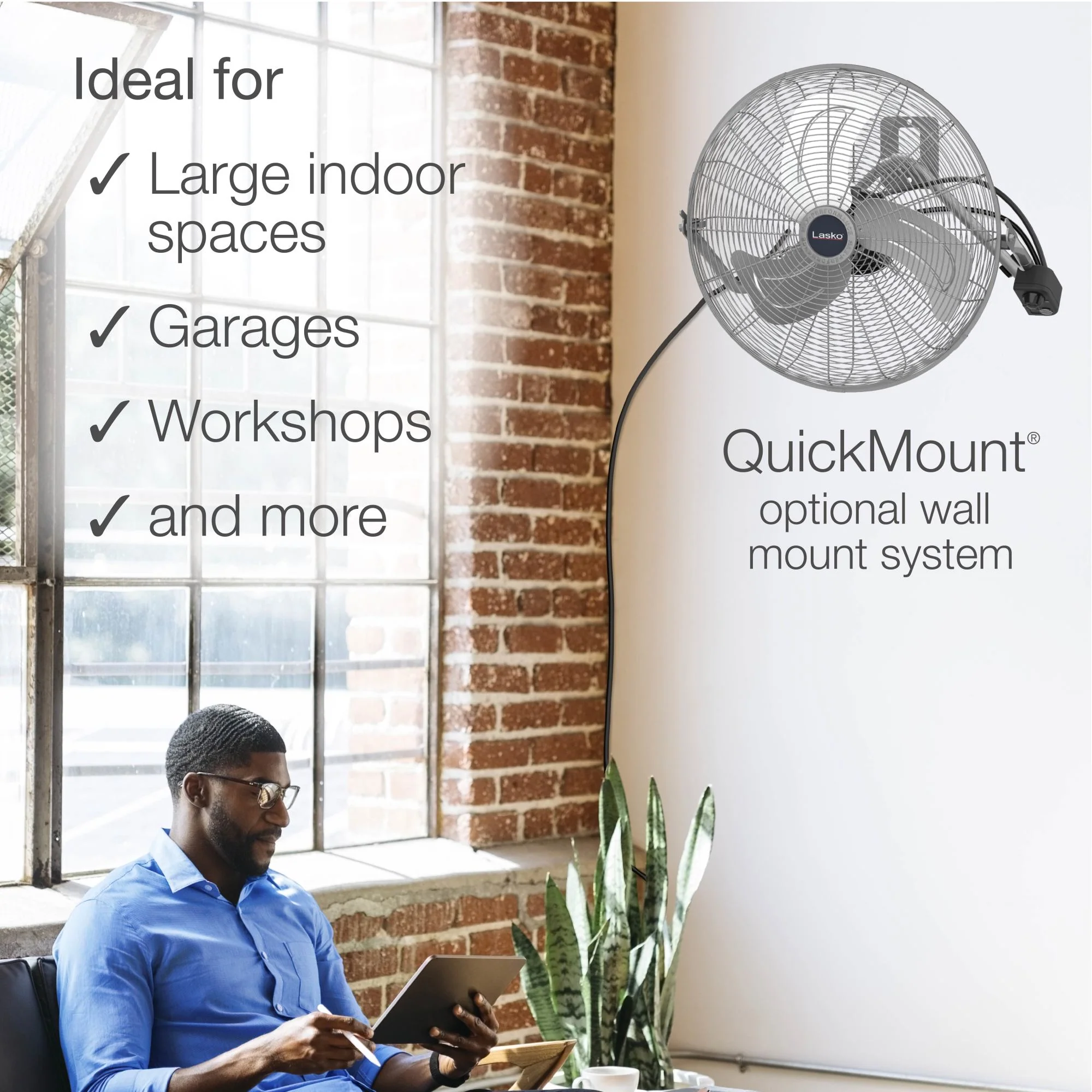Lasko 20" Max Performance Pivoting High Velocity Floor Fan with Wall Mount Option, 2265QM, Silver - Image 5