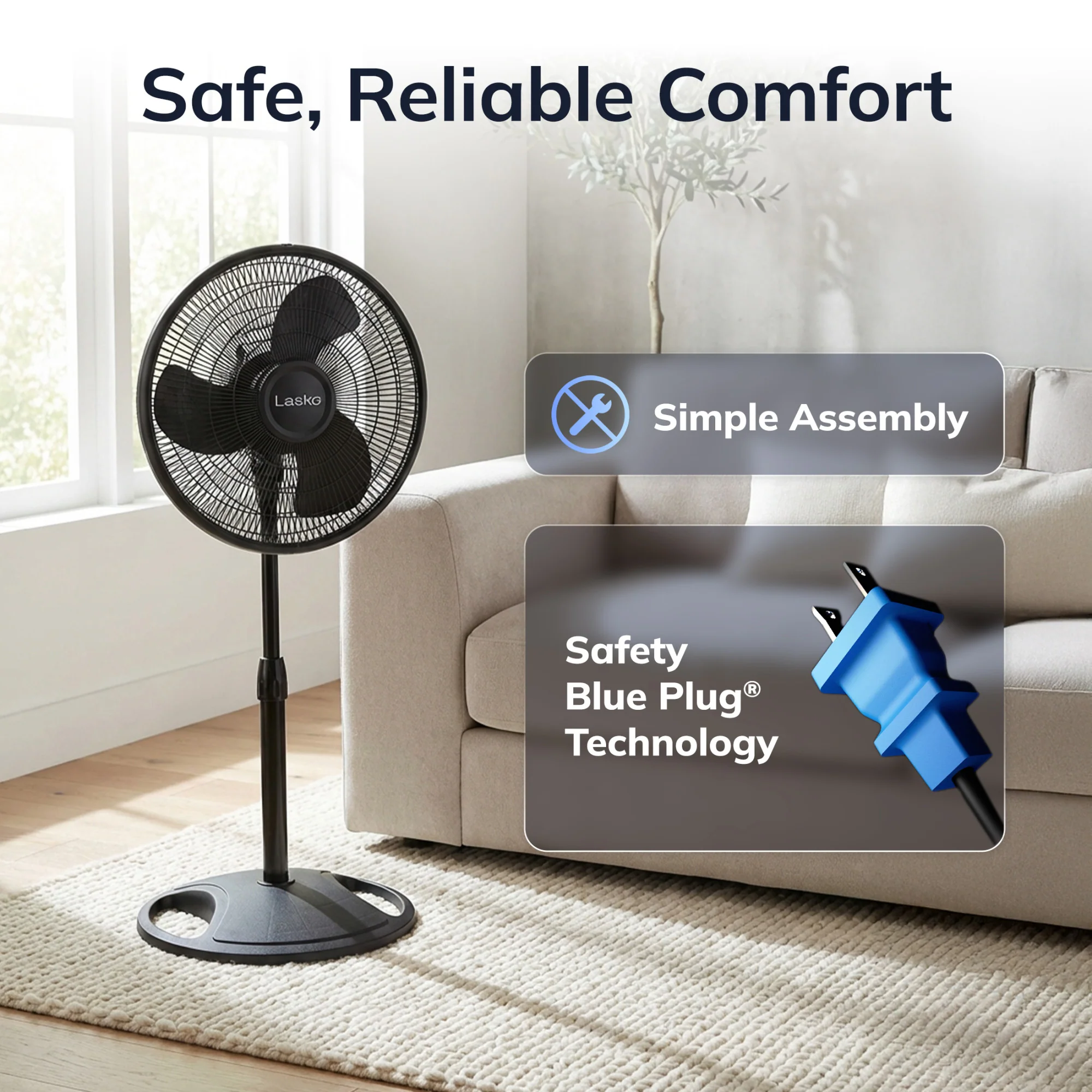 Lasko 16" Pedestal Fan (3-speed, manual, black) - Image 5