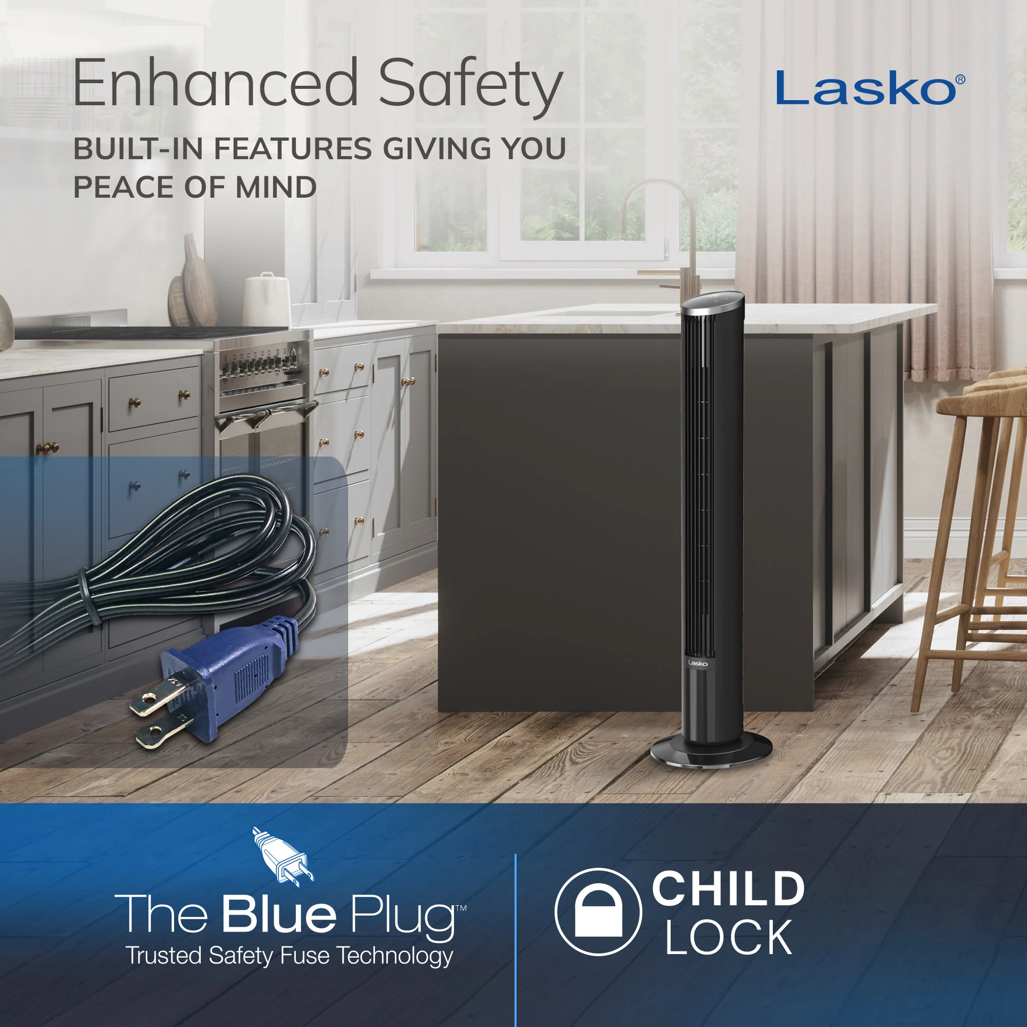 Lasko WhisperForce™ DC 42" Tower Fan (12-speed, remote, black/silver) - Image 8