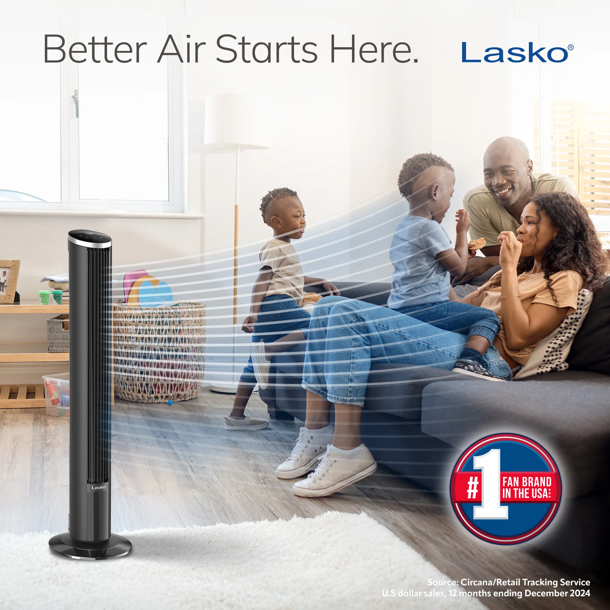 Lasko WhisperForce™ DC 42" Tower Fan (12-speed, remote, black/silver) - Image 9