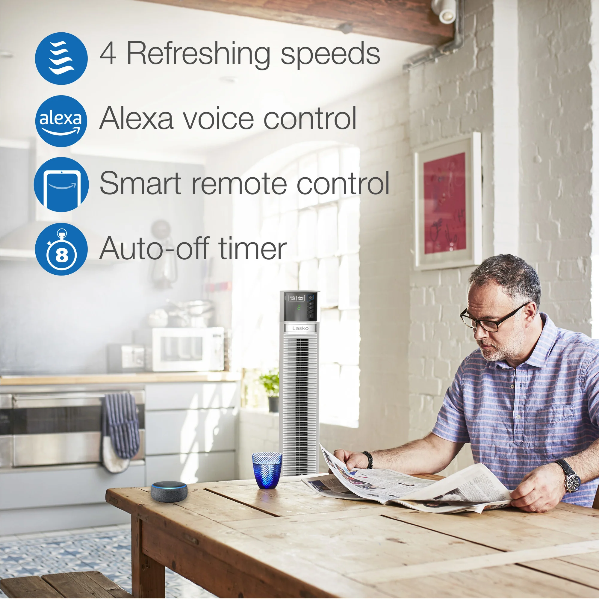 Lasko Xtra Air 48" Tower Fan (4-speed, remote, timer, alexa enabled, white) - Image 4