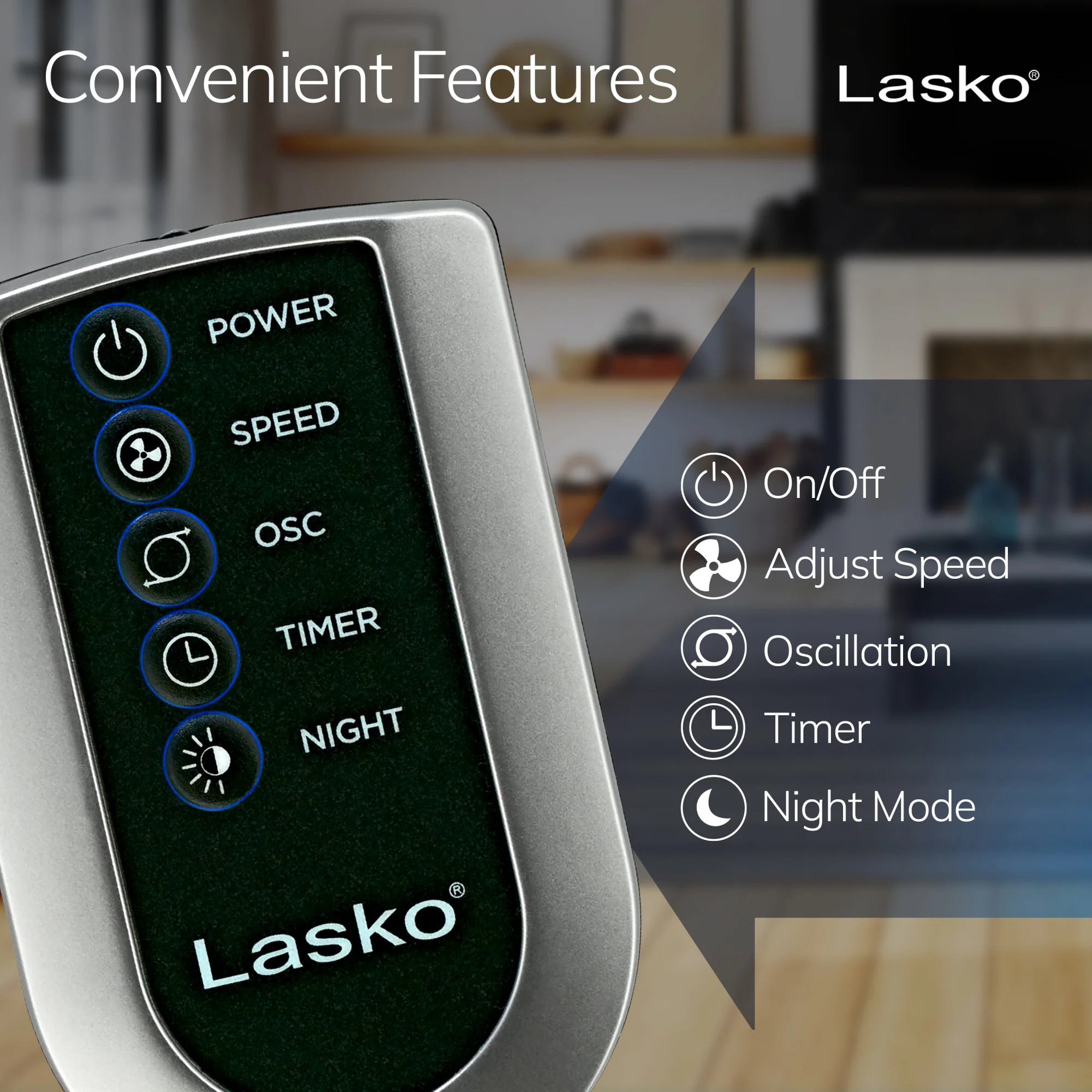 Lasko Xtra Air 48" Tower Fan (4-speed, remote, timer, gray) - Image 4
