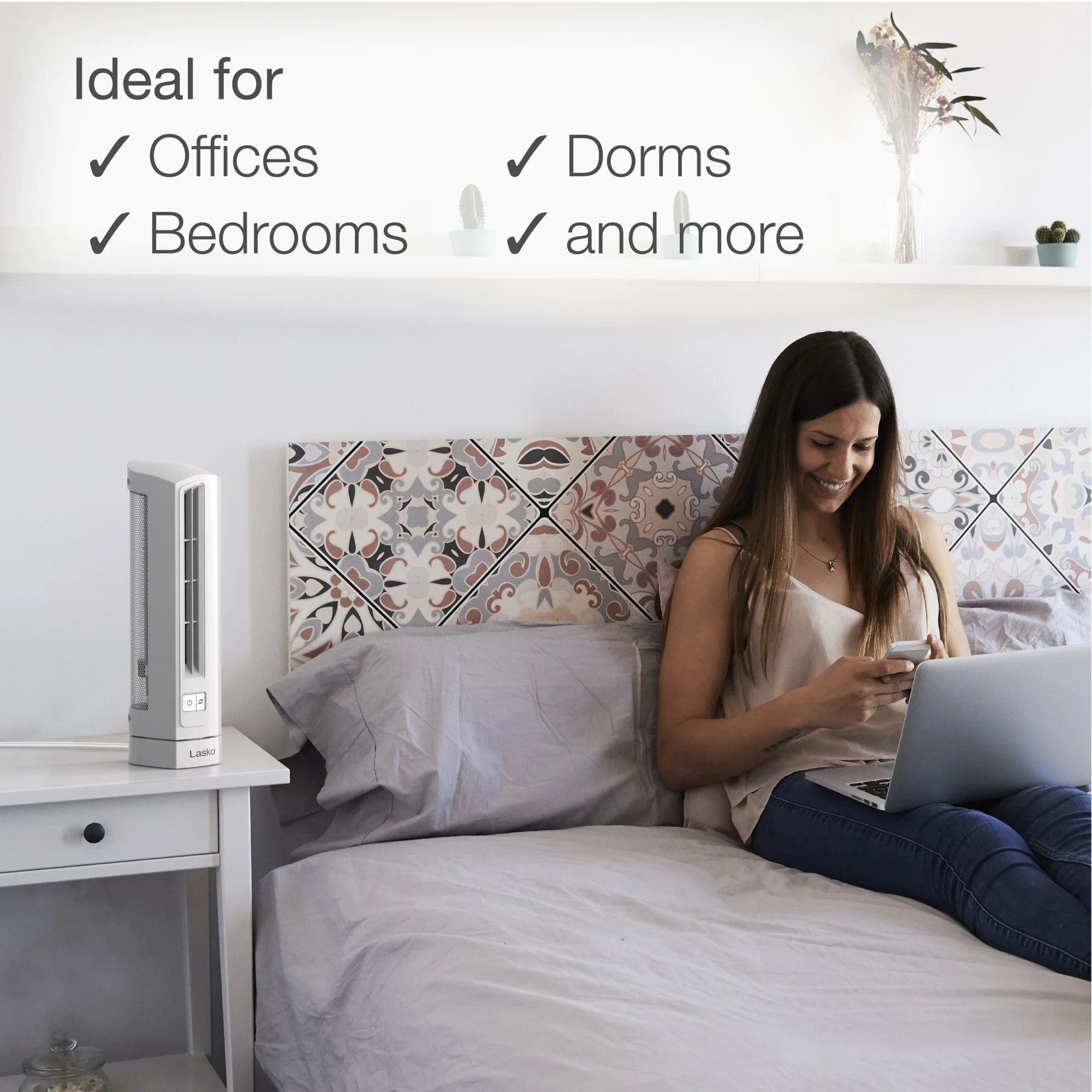 Lasko Air Stik 14" Oscillating Ultra-Slim Tabletop Fan, T14100, White - Image 5