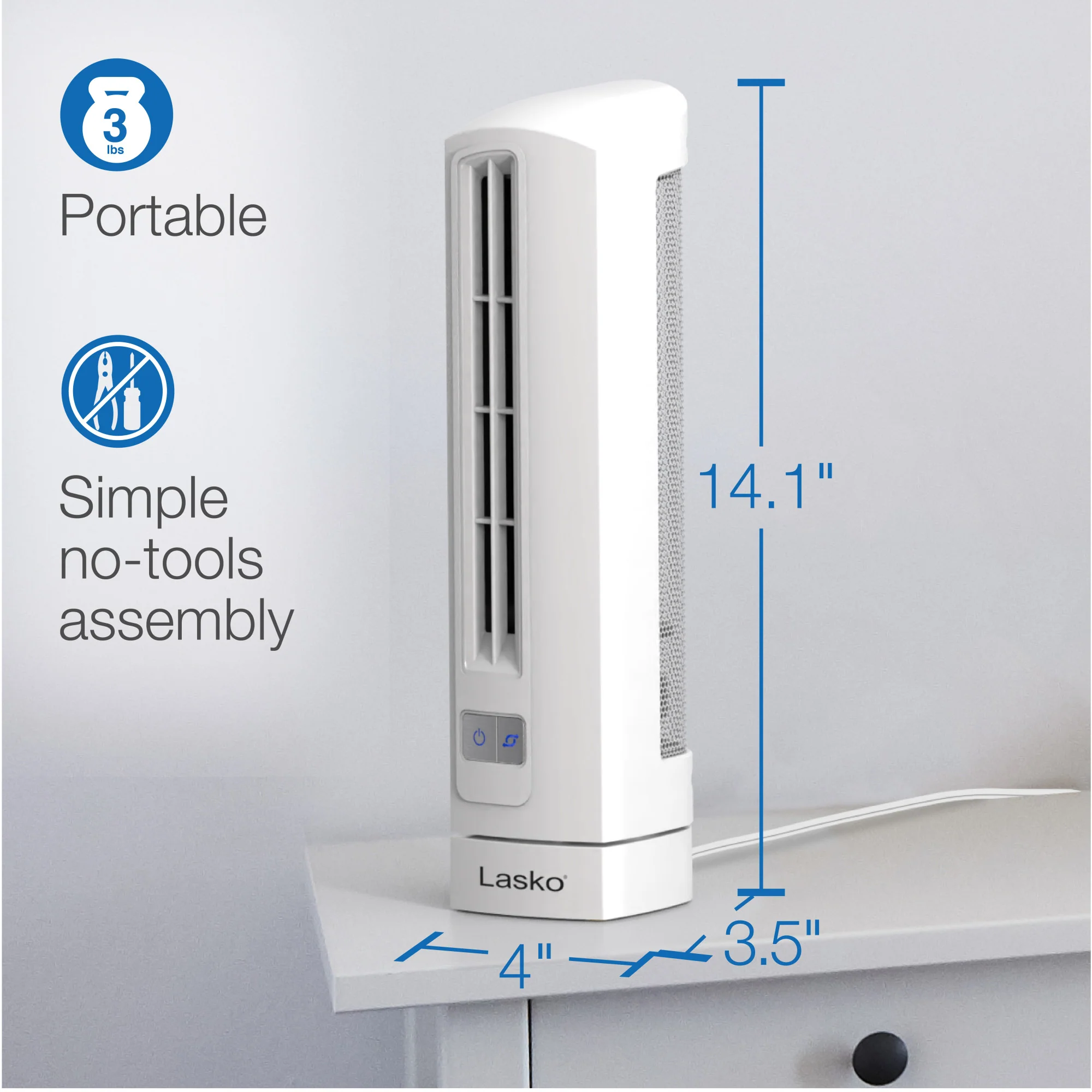 Lasko Air Stik 14" Oscillating Ultra-Slim Tabletop Fan, T14100, White - Image 6