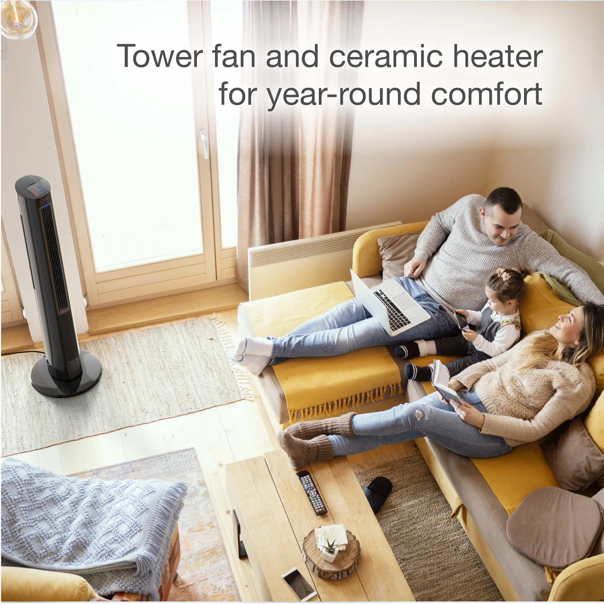 Lasko All Season Comfort Control Tower Fan and Space Heater with Remote Control, FH620, Black - Image 3