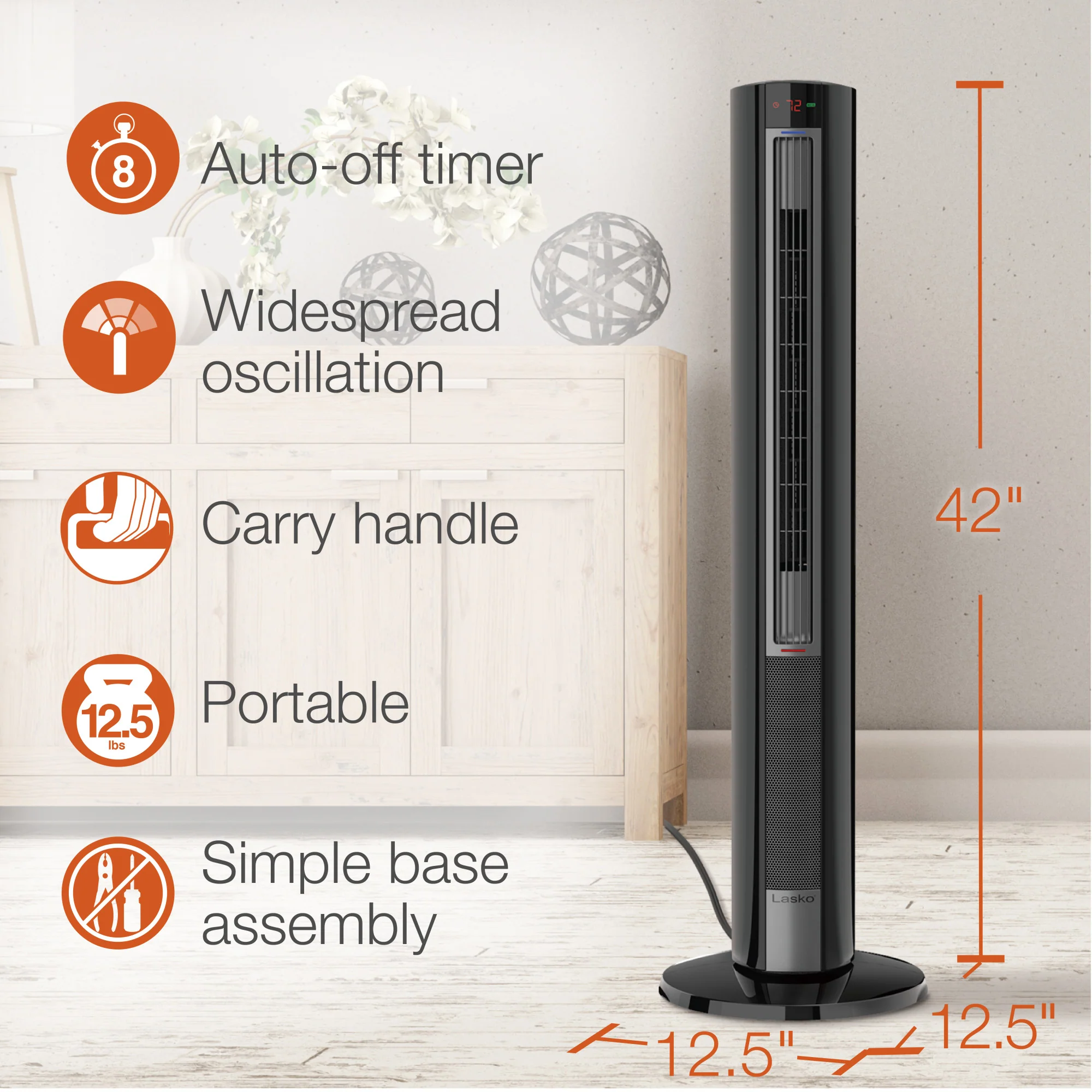Lasko All Season Comfort Control Tower Fan and Space Heater with Remote Control, FH620, Black - Image 6