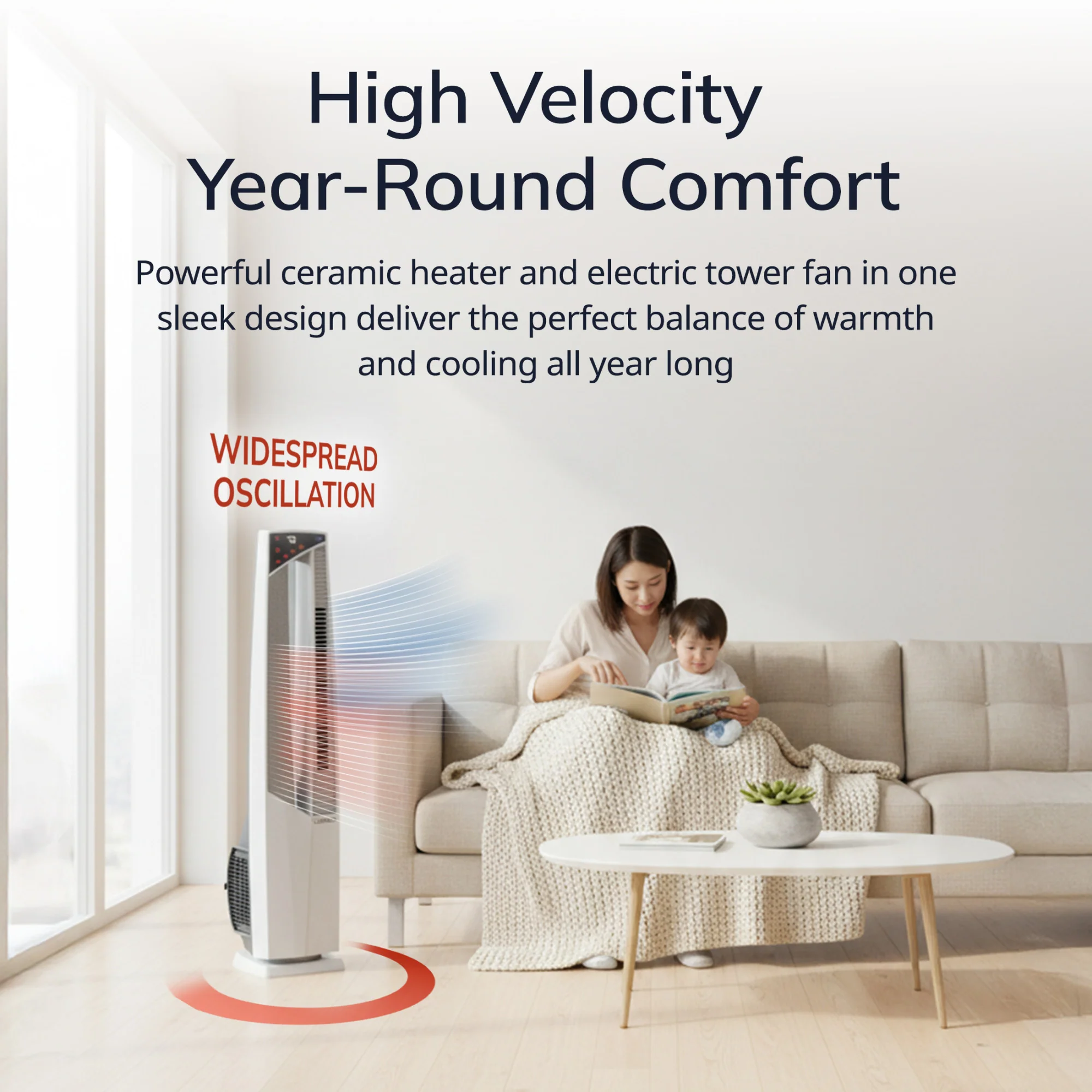 Lasko All Season High Velocity Hybrid Tower Fan and Space Heater in One with Remote Control, FHV820, White - Image 3