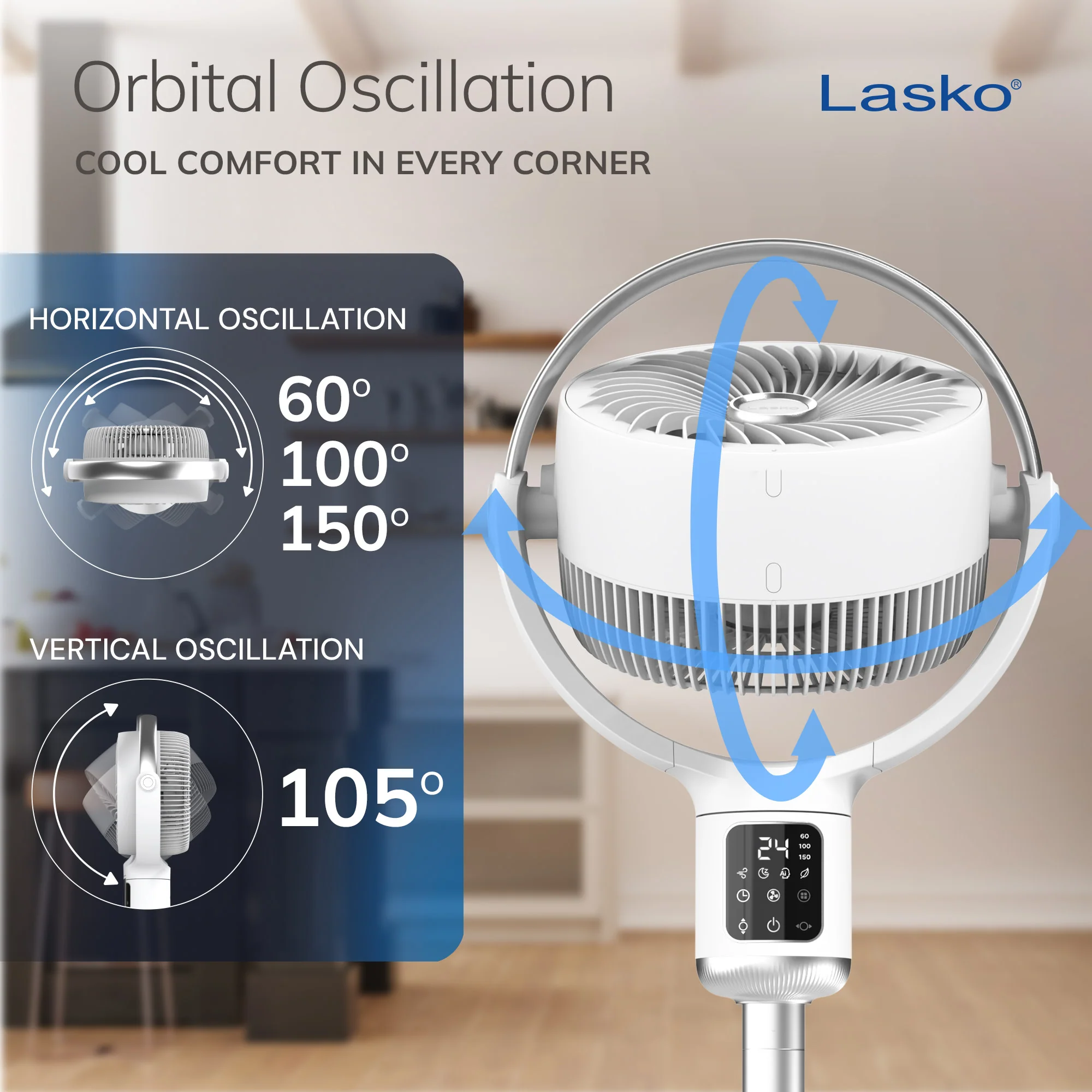 Lasko WhisperForce™ 24-speed DC Motor Pedestal Fan with Remote & Timer (white, model APDC301) - Image 3