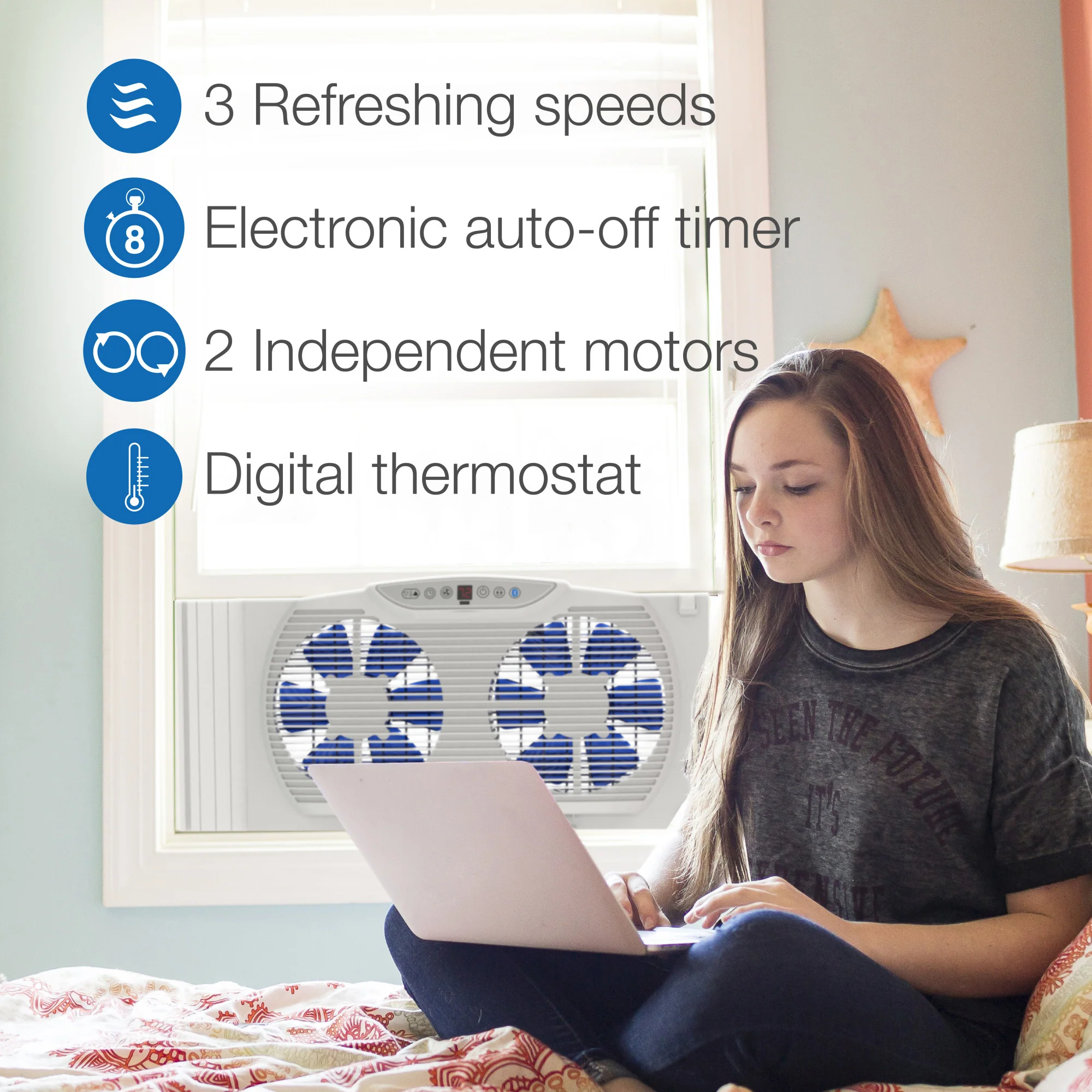 Lasko Electrically Reversible Twin Window Fan with Bluetooth Technology, W09560, White - Image 4