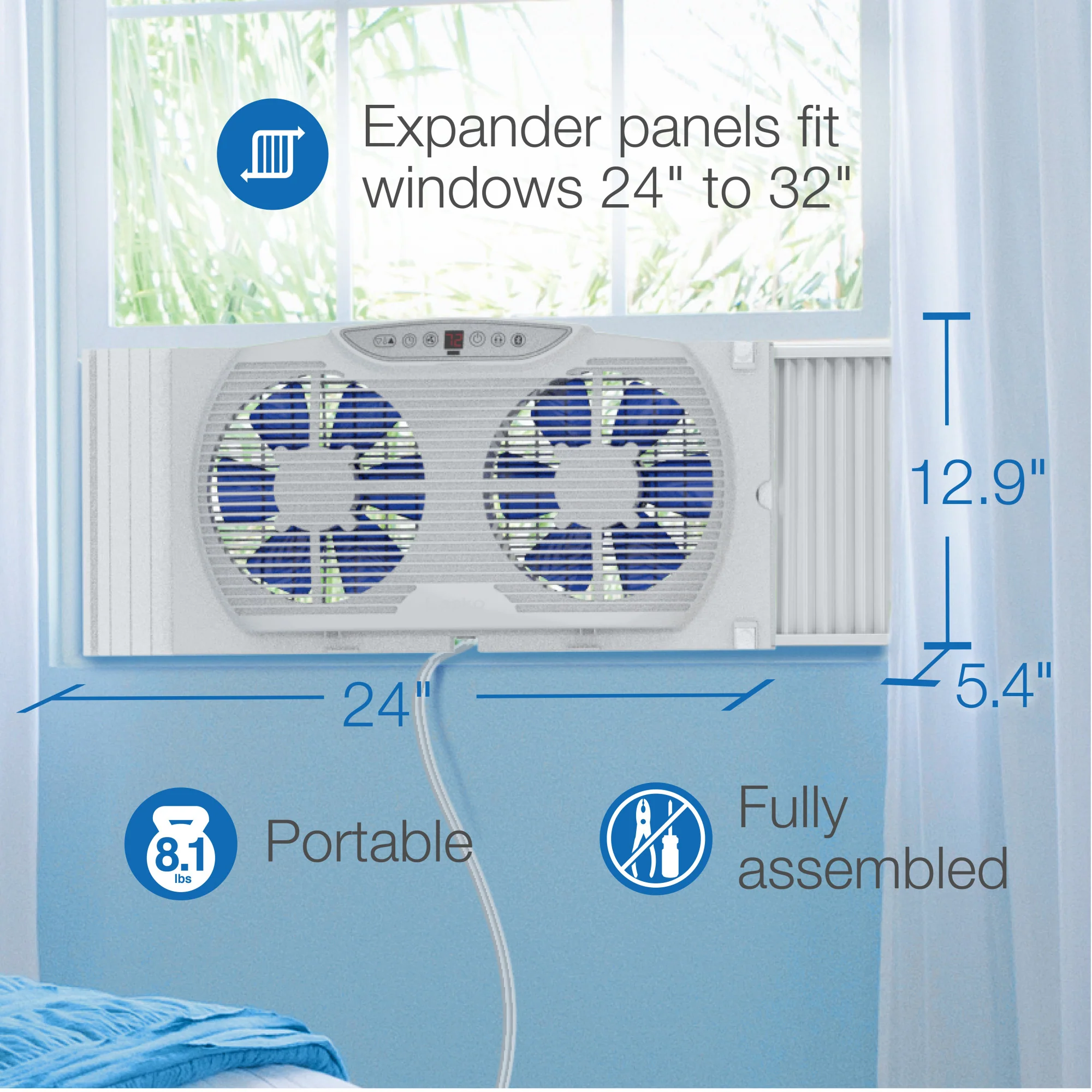 Lasko Electrically Reversible Twin Window Fan with Bluetooth Technology, W09560, White - Image 6