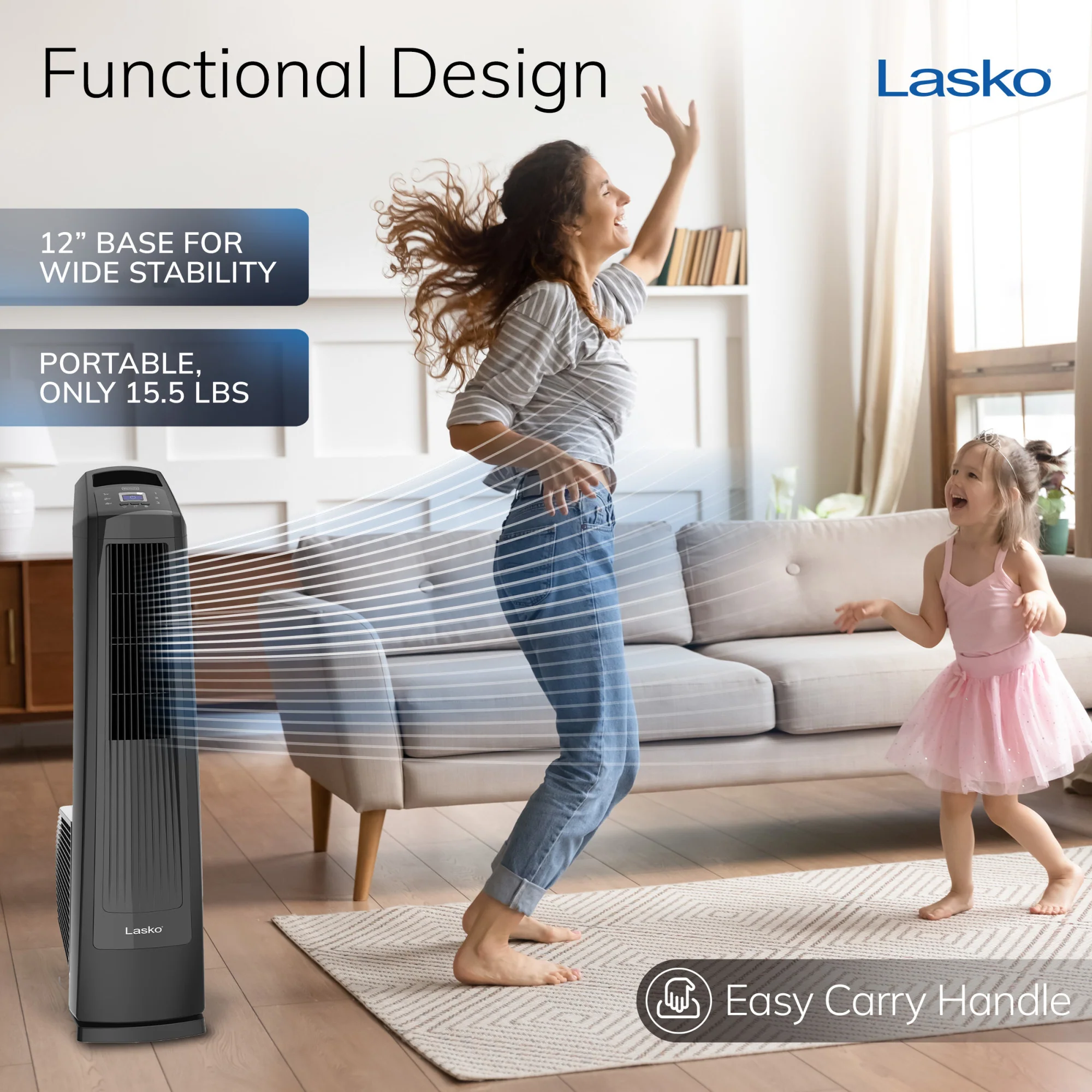 Lasko High Velocity 35" Tower Fan (3-speed, remote, timer, black) - Image 5