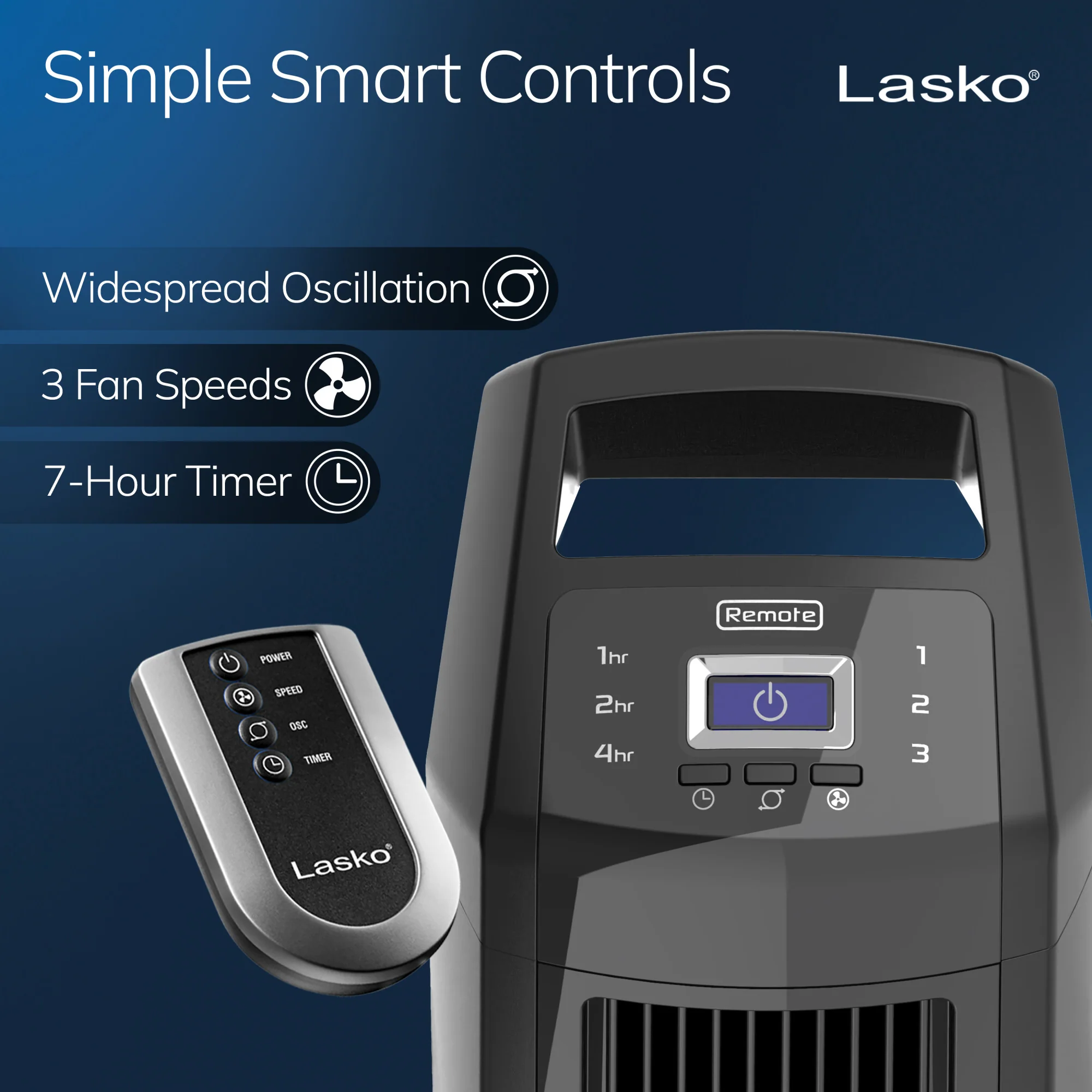 Lasko High Velocity 35" Tower Fan (3-speed, remote, timer, black) - Image 6