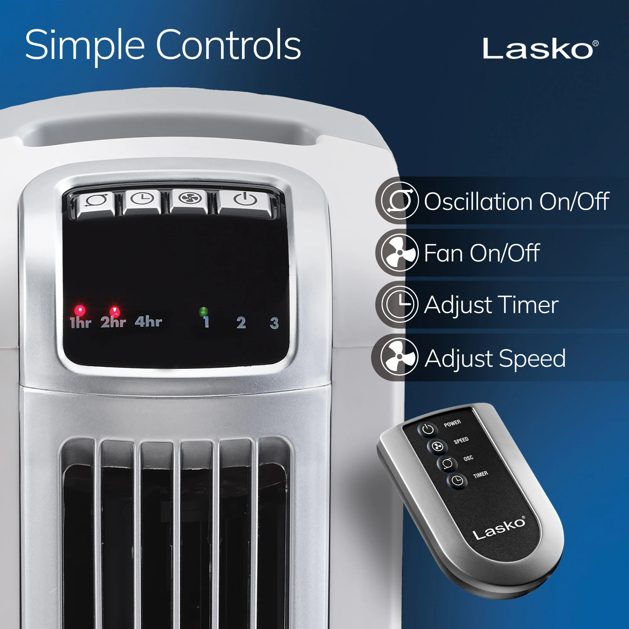 Lasko 36" Tower Fan (3-speed, remote, timer, 60° oscillation, white) - Image 3