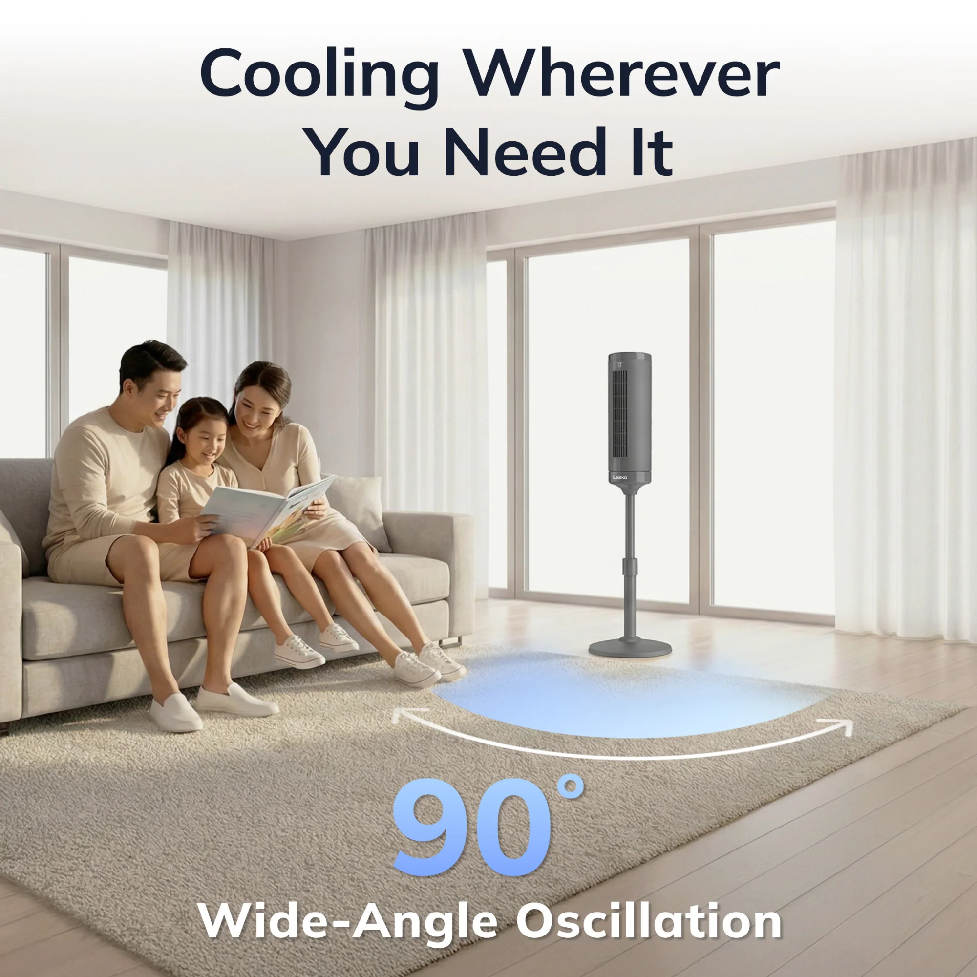 Lasko RTF100 54" Oscillating 8-Speed DC Motor Pedestal Tower Fan with Remote: Gray - Image 5