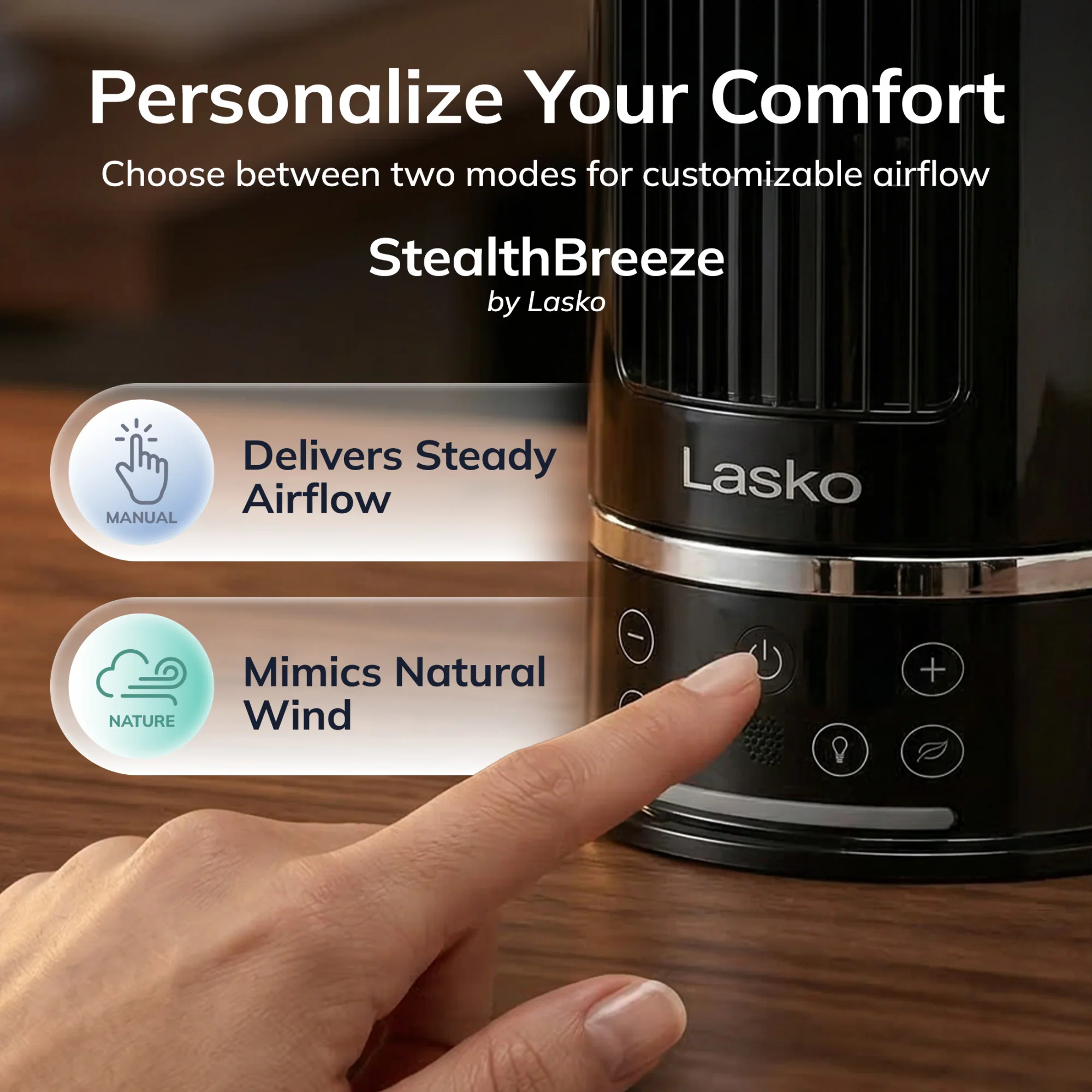 Lasko WhisperForce™ DC 14" Table Top Fan (12-speed, remote, timer, black) - Image 5