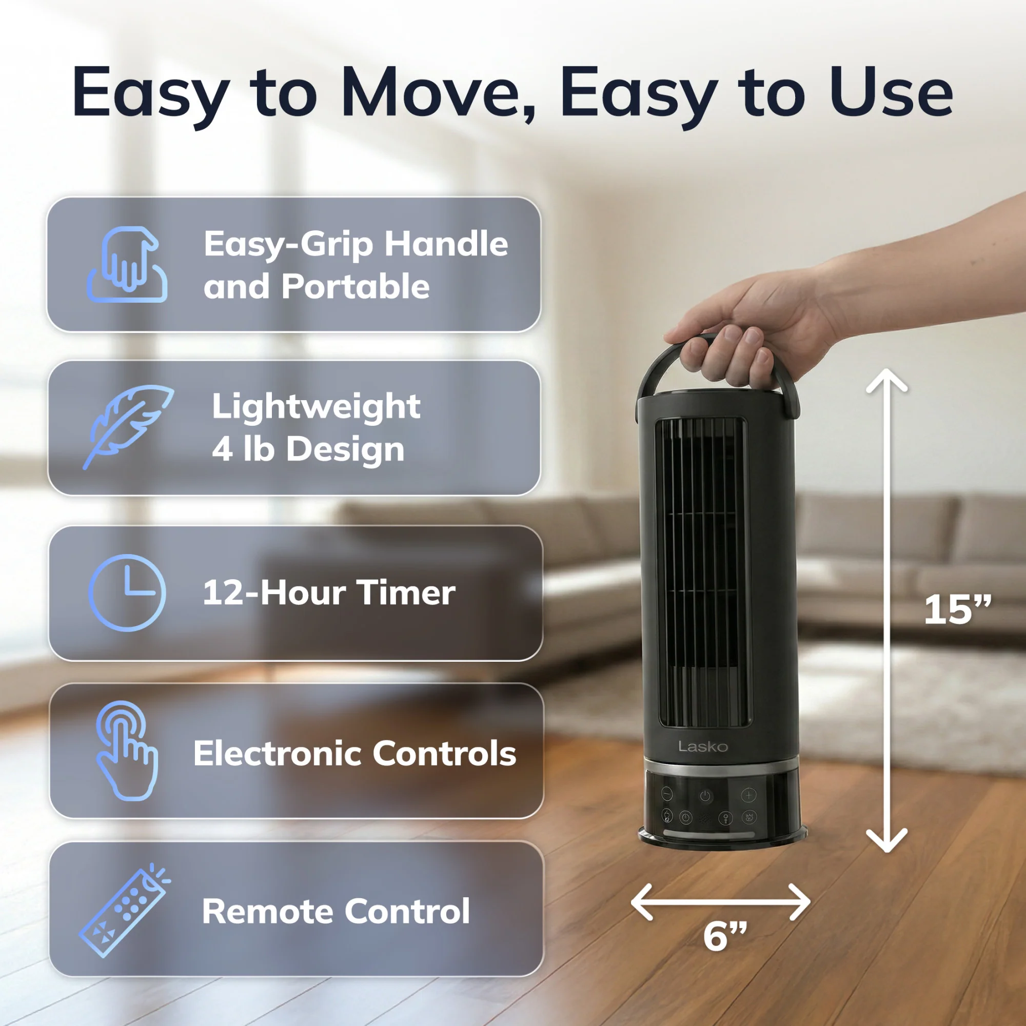 Lasko WhisperForce™ DC 14" Table Top Fan (12-speed, remote, timer, black) - Image 6