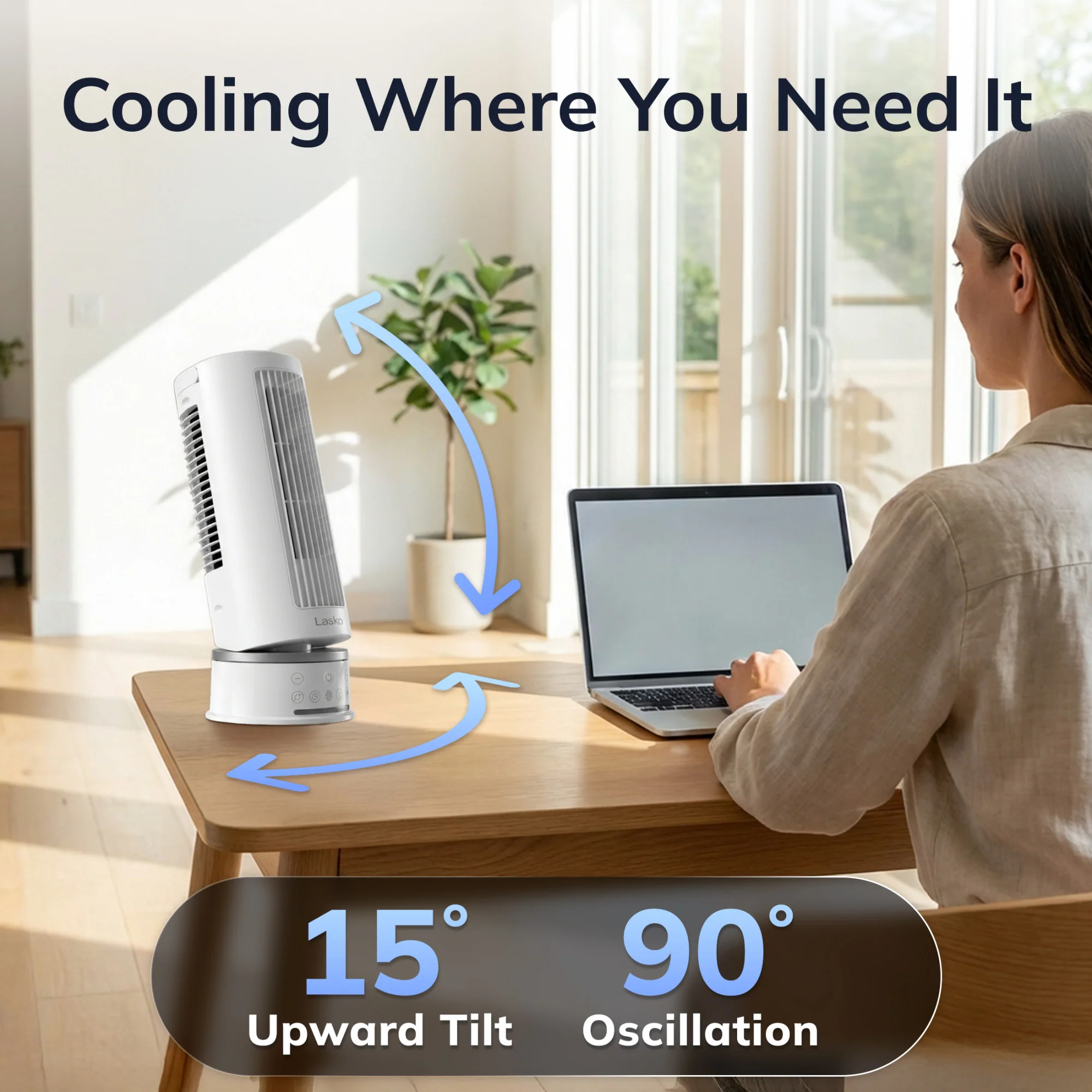 Lasko WhisperForce™ DC 14" Table Top Fan (12-speed, remote, timer, white) - Image 3