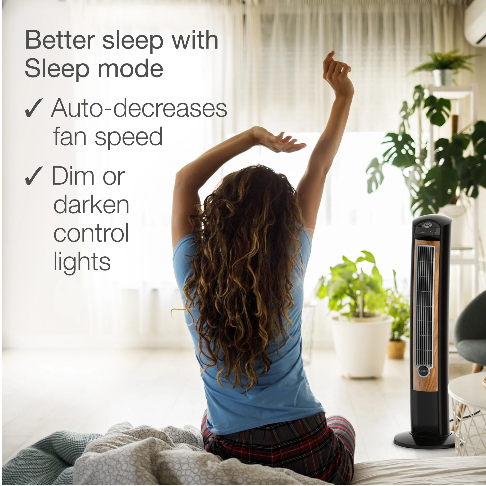 Lasko Wind Curve® 42" Tower Fan (3-speed, remote, timer, black) - Image 6