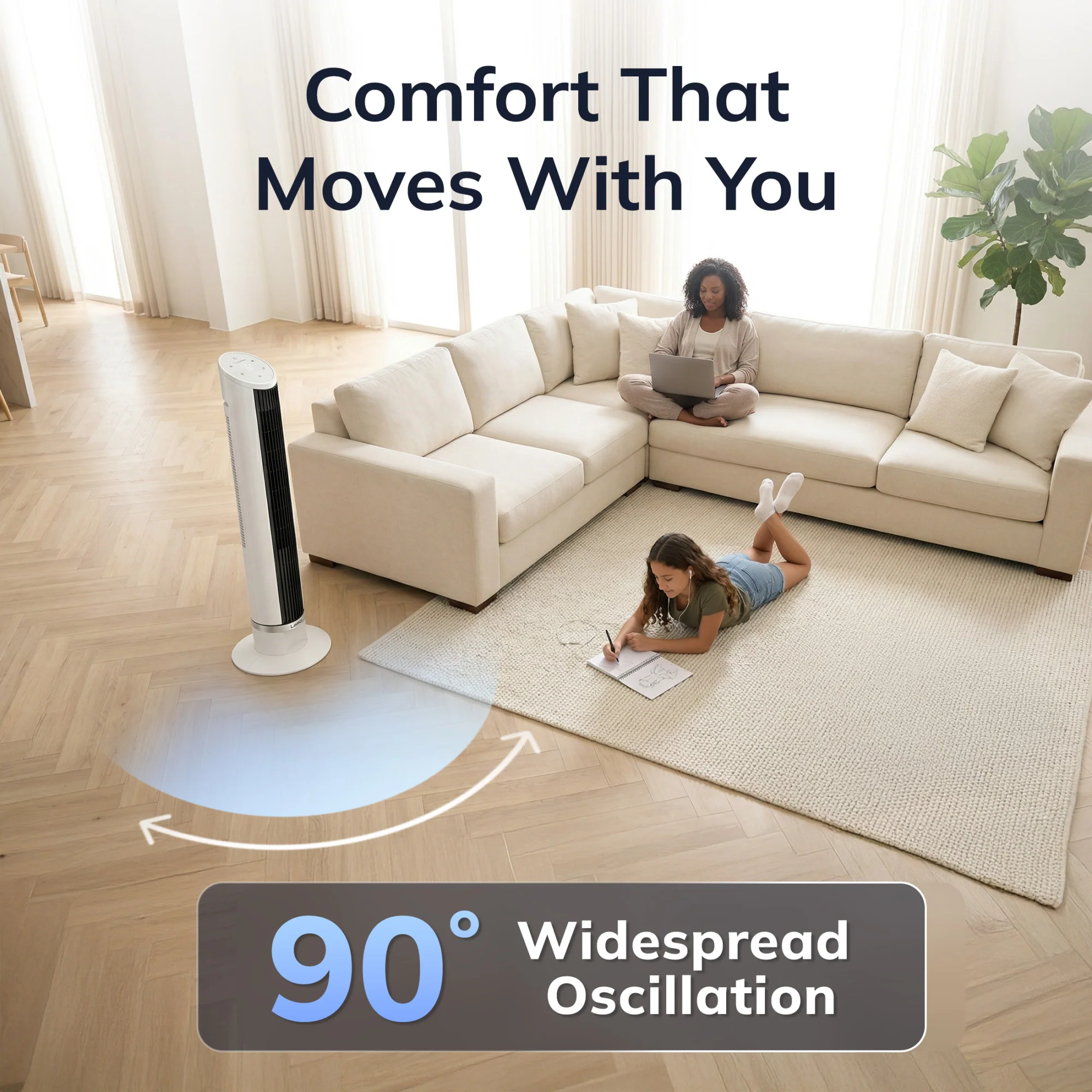 Lasko WhisperForce™ DC 36" Tower Fan (12-speed, remote, timer, air filtration, white) - Image 5