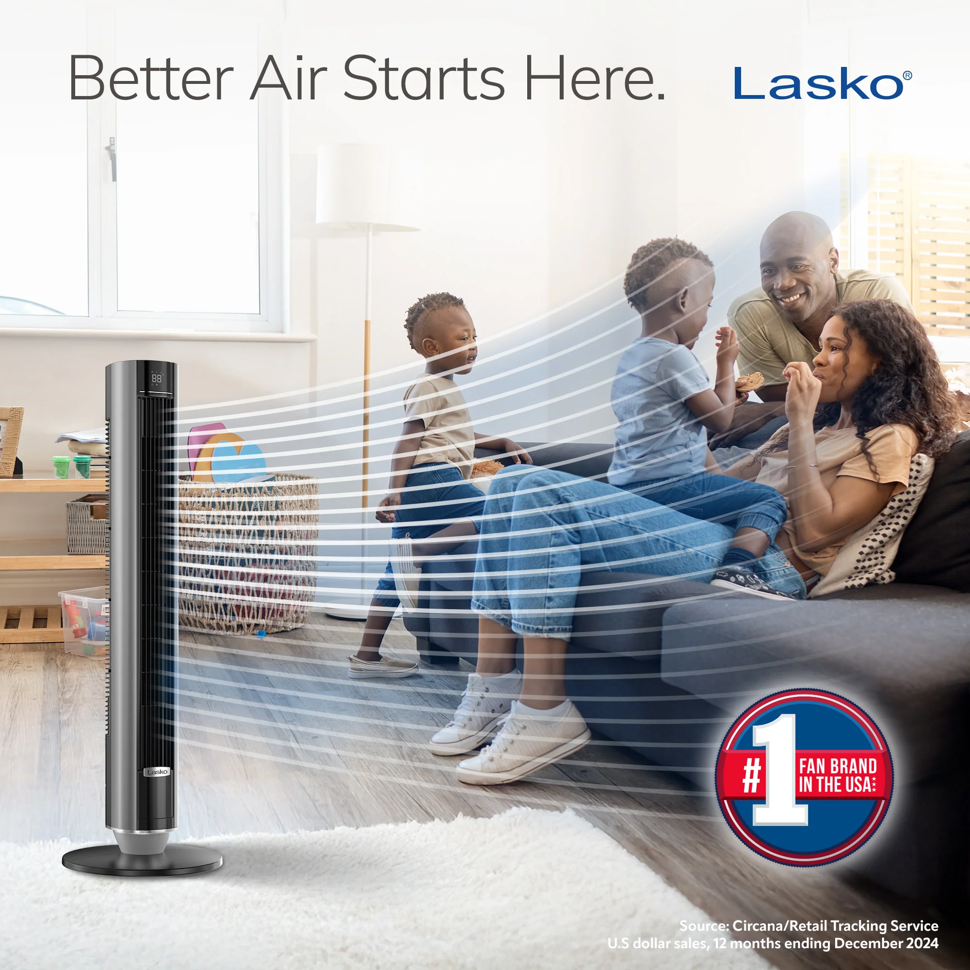 Lasko WhisperForce™ DC 40" Tower Fan (12-speed, remote, timer, air filtration, black) - Image 2