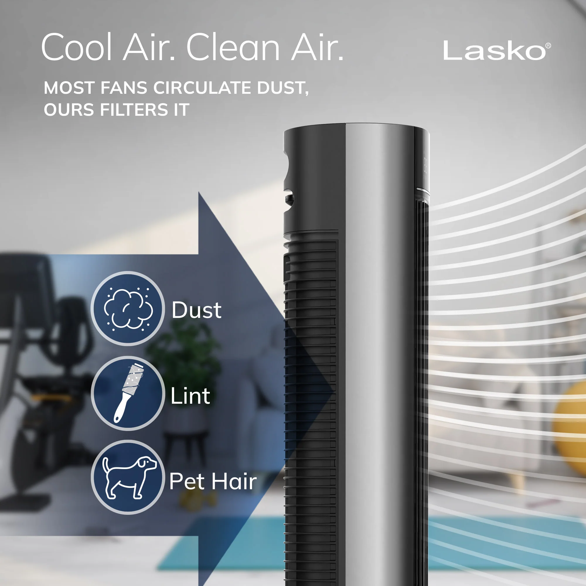 Lasko WhisperForce™ DC 40" Tower Fan (12-speed, remote, timer, air filtration, black) - Image 8