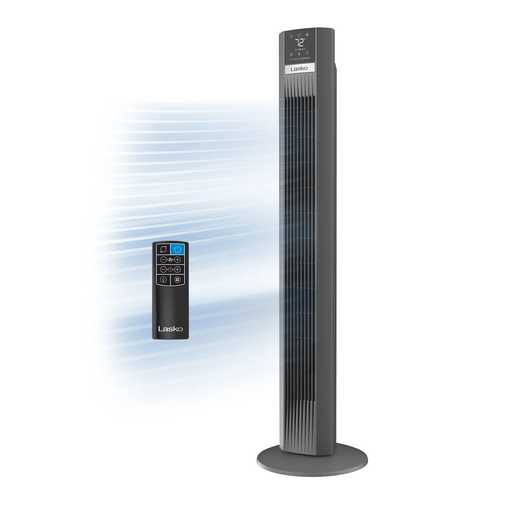 Lasko WhisperForce™ DC 48" Tower Fan (12-speed, remote, timer, gray)