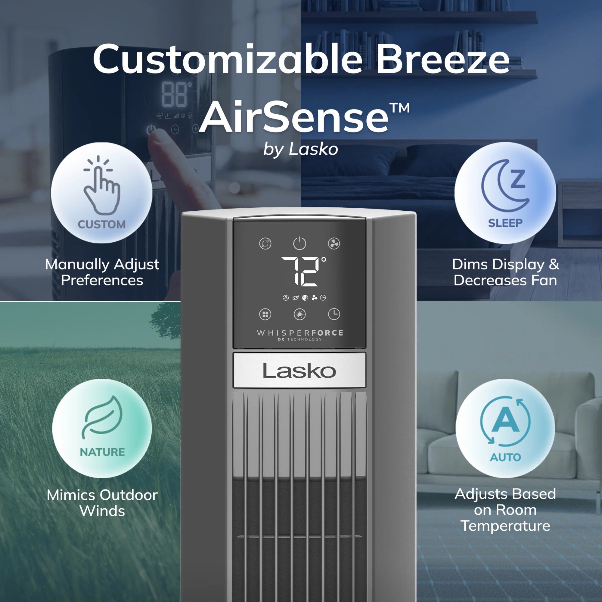 Lasko WhisperForce™ DC 48" Tower Fan (12-speed, remote, timer, gray) - Image 5