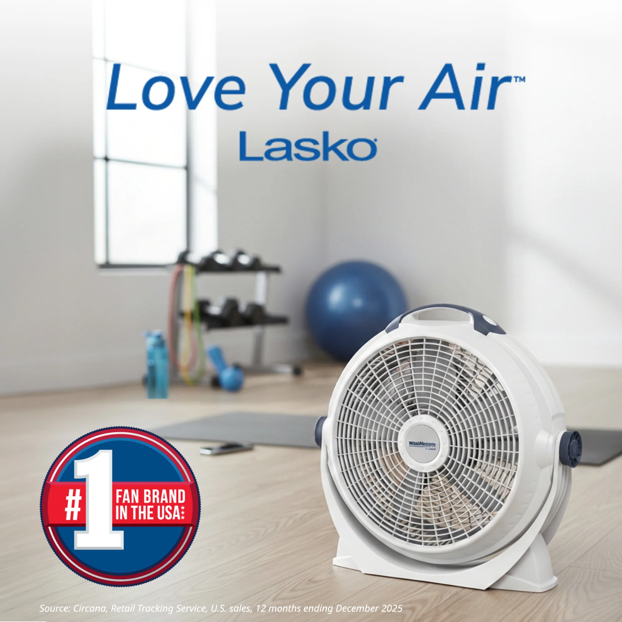 Lasko Wind Machine® 20" Air Circulator Floor Fan (3-speed, 360° airflow, light gray) - Image 2