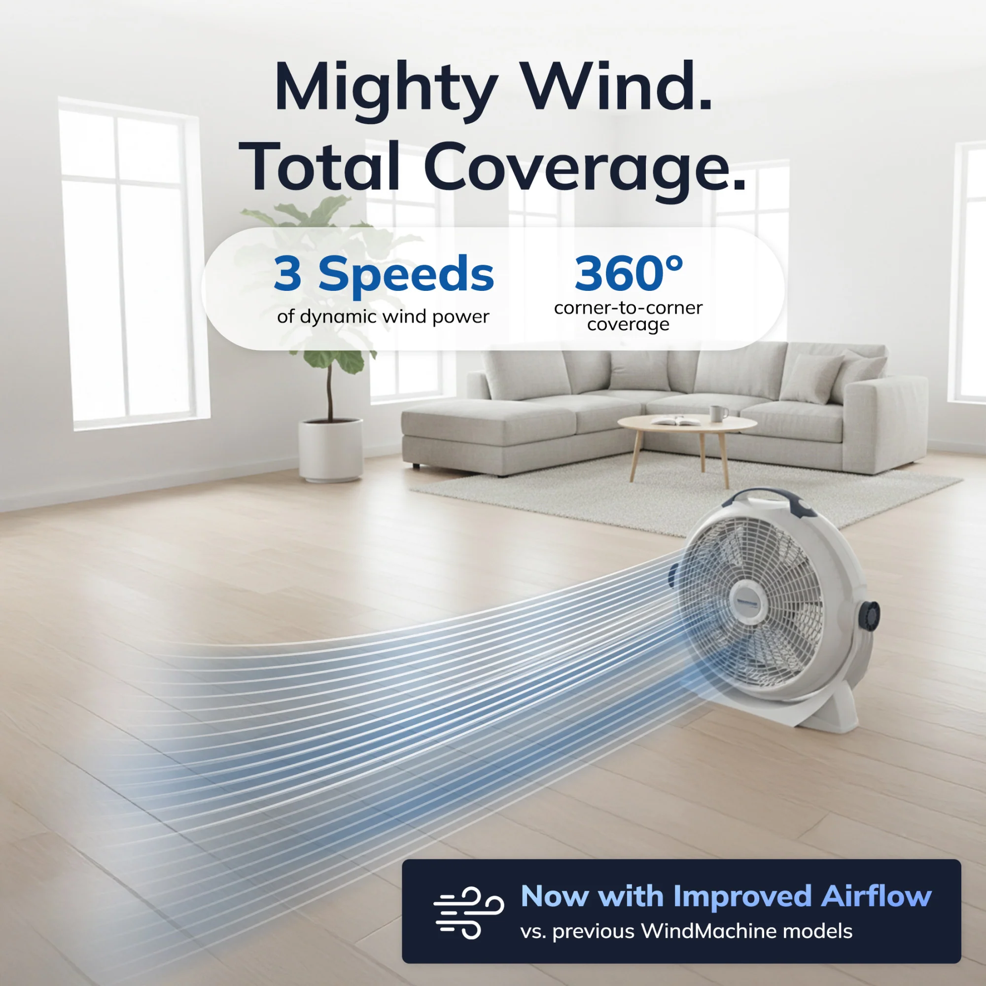 Lasko Wind Machine® 20" Air Circulator Floor Fan (3-speed, 360° airflow, light gray) - Image 3