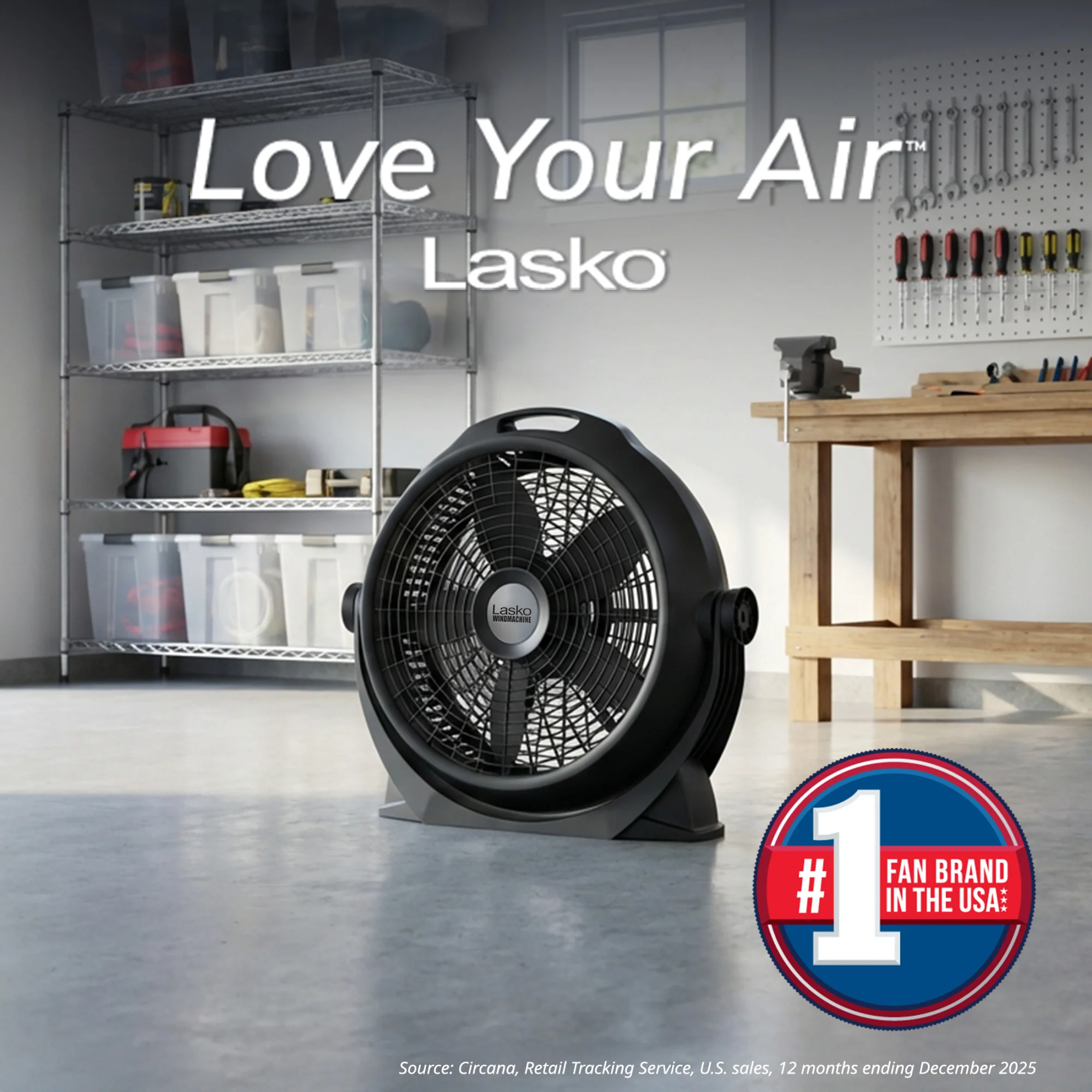 Lasko Wind Machine® 20" Air Circulator Floor Fan (3-speed, manual, 360° airflow, black) - Image 2