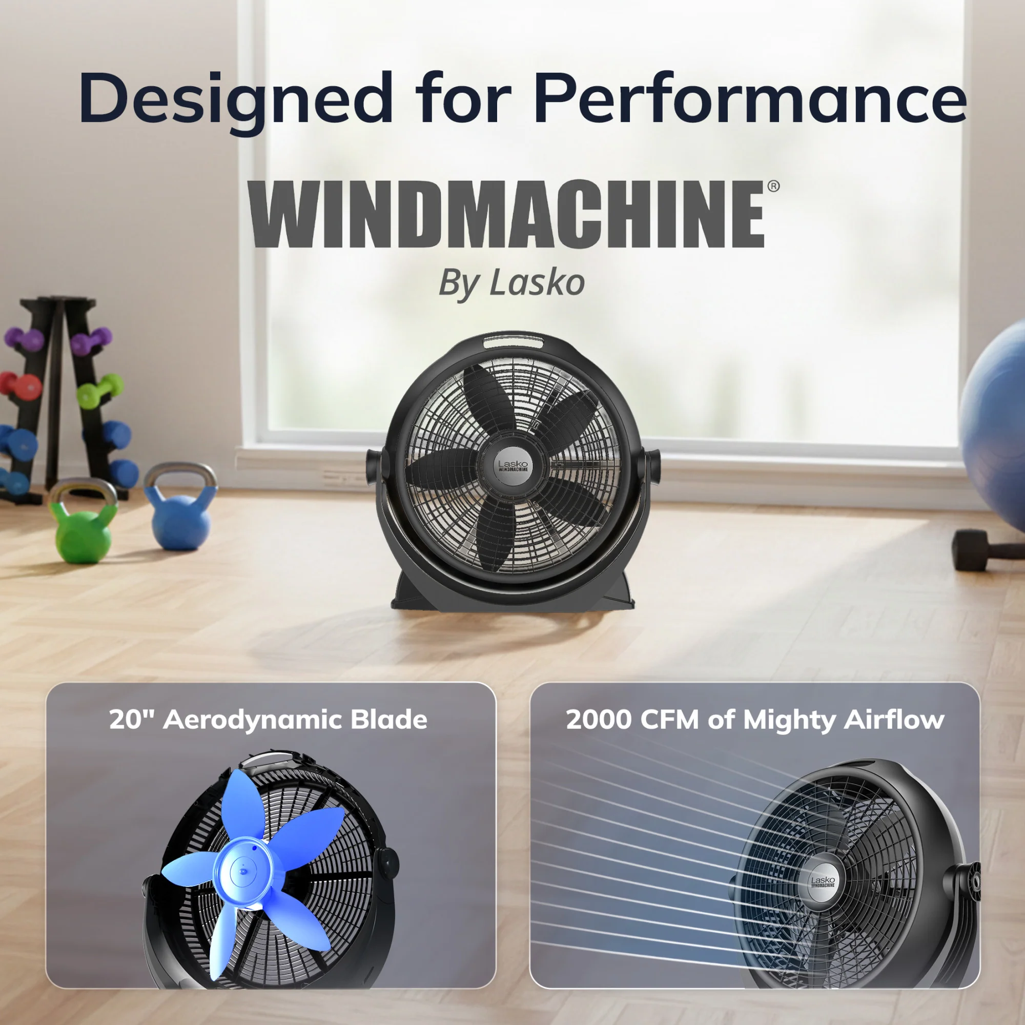 Lasko Wind Machine® 20" Air Circulator Floor Fan (3-speed, manual, 360° airflow, black) - Image 4
