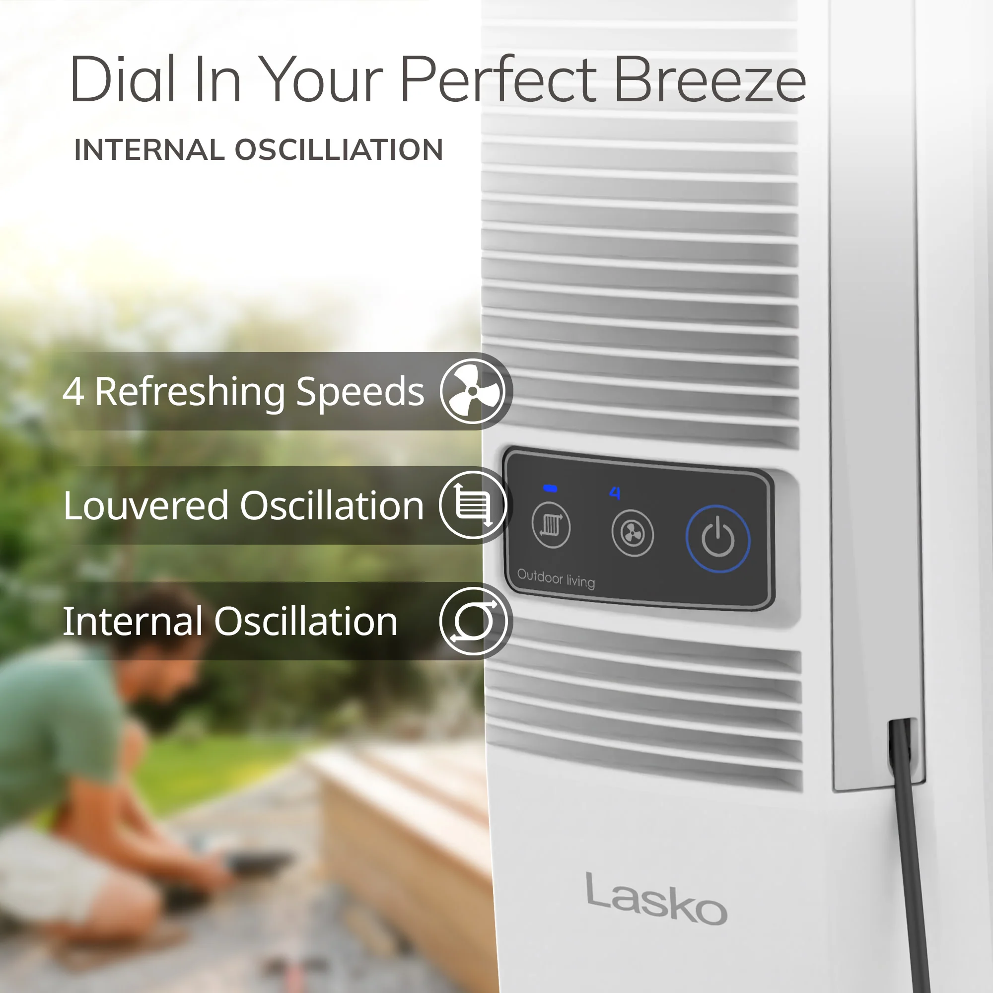 Lasko YF321 42" Misting Outdoor Tower Fan with 10-Foot Power Cord and 4 speeds: White - Image 6