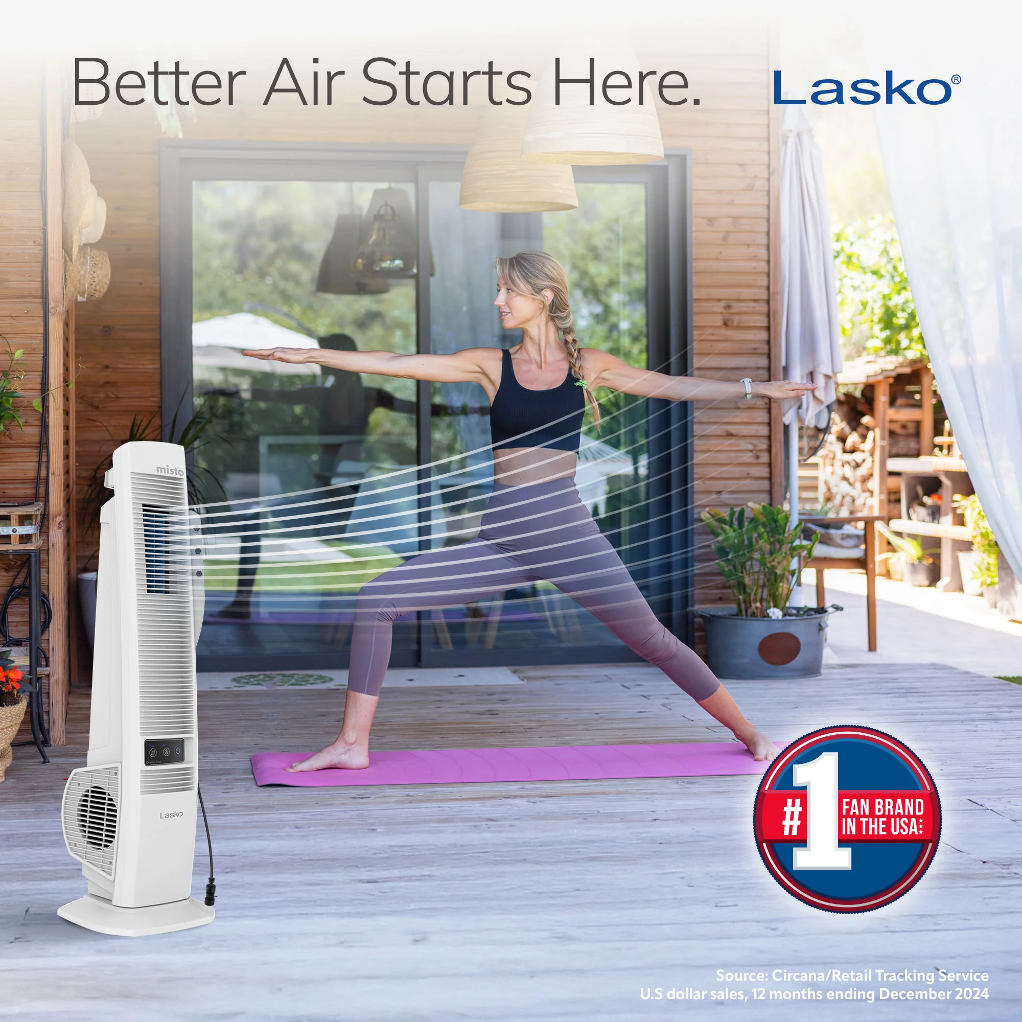Lasko YF321 42" Misting Outdoor Tower Fan with 10-Foot Power Cord and 4 speeds: White - Image 8